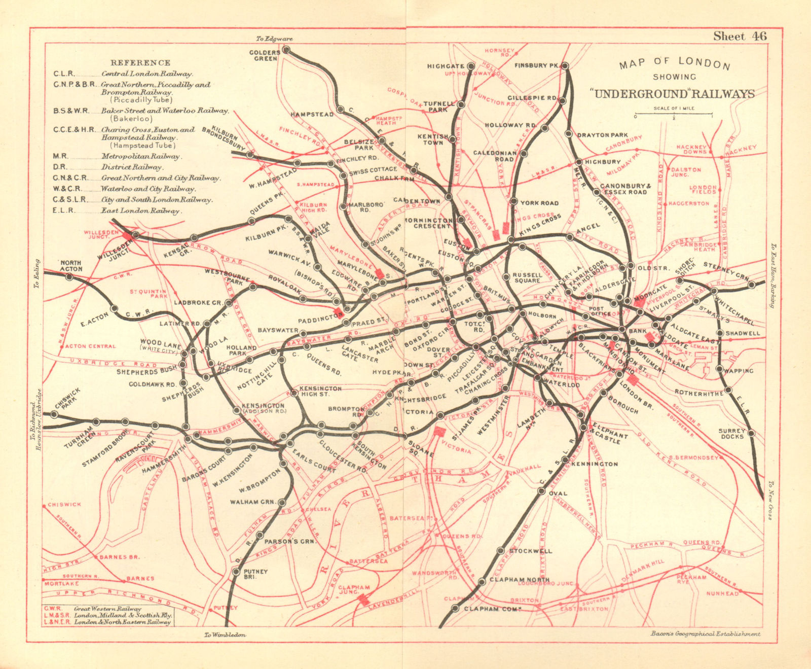 Associate Product LONDON UNDERGROUND MAP. Tube & railways. BACON 1928 old vintage plan chart