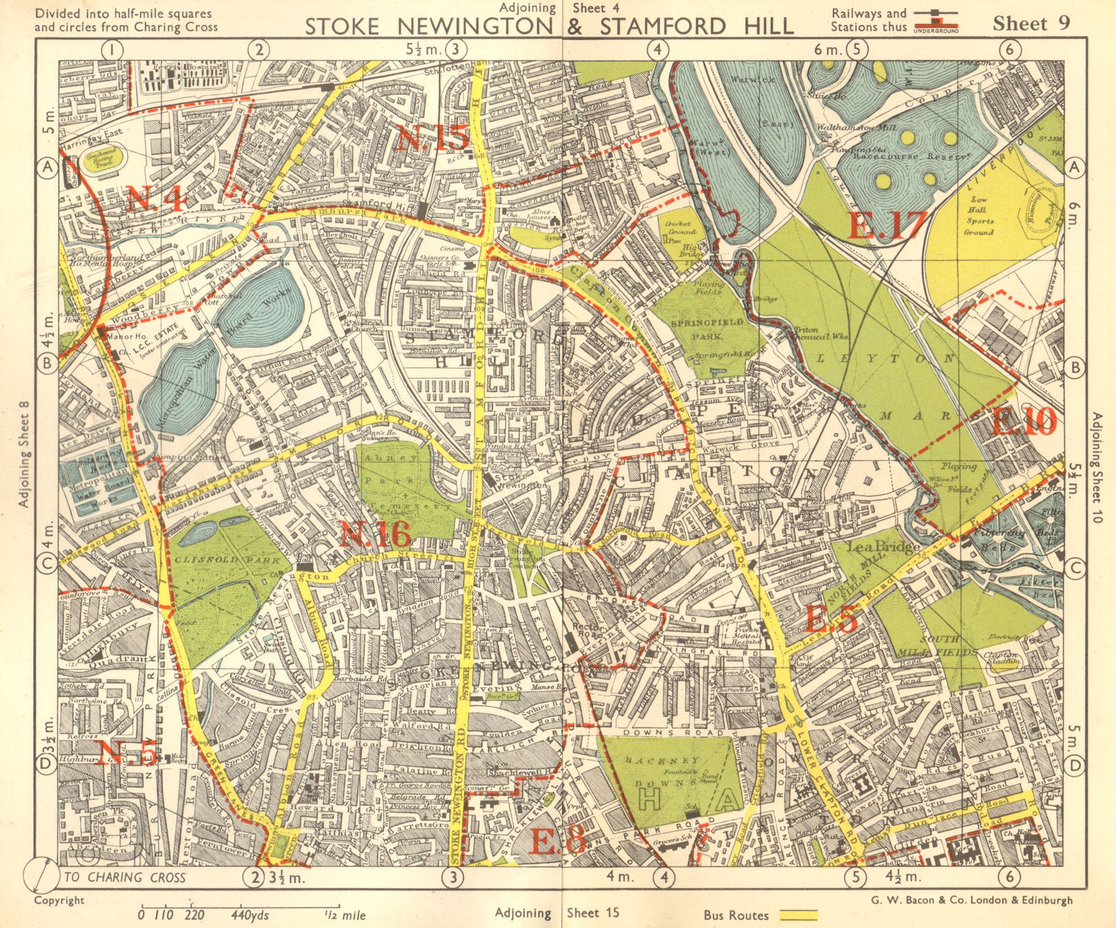 Associate Product NE LONDON. Stoke Newington Stamford Hill Clapton South Tottenham BACON 1955 map