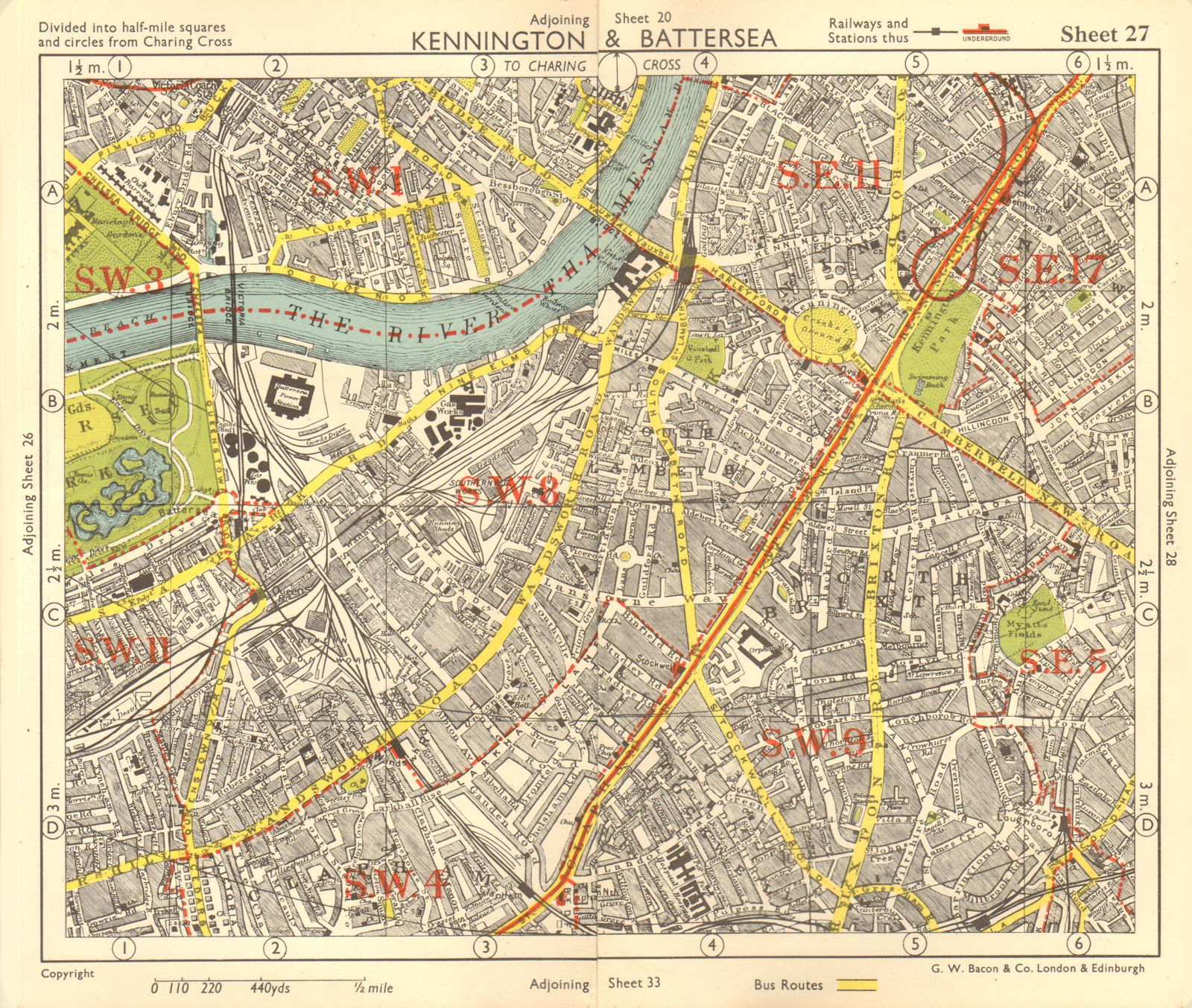 Associate Product S LONDON. Kennington Battersea Pimlico Brixton Lambeth Clapham. BACON 1955 map