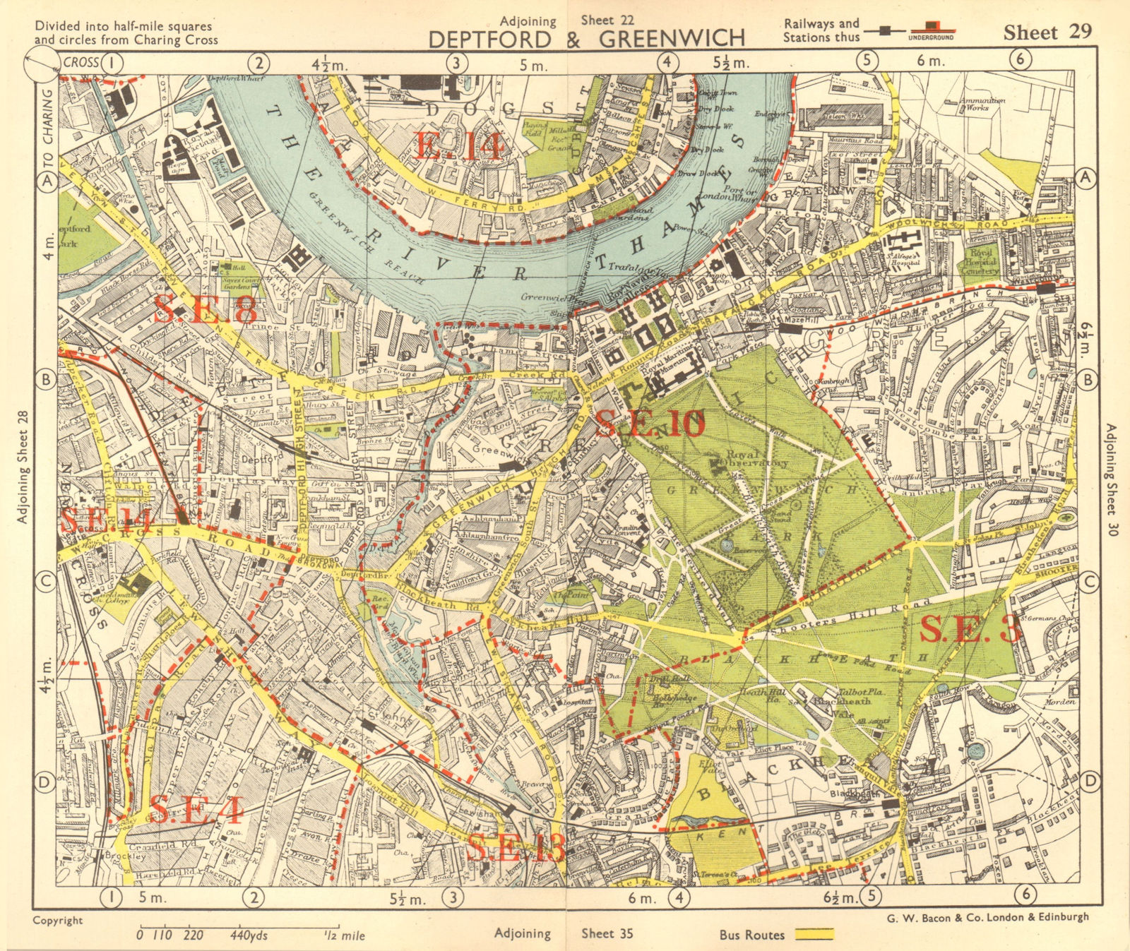 Associate Product SE LONDON. Deptford Greenwich Cubitt Town Lewisham Blackheath. BACON 1955 map