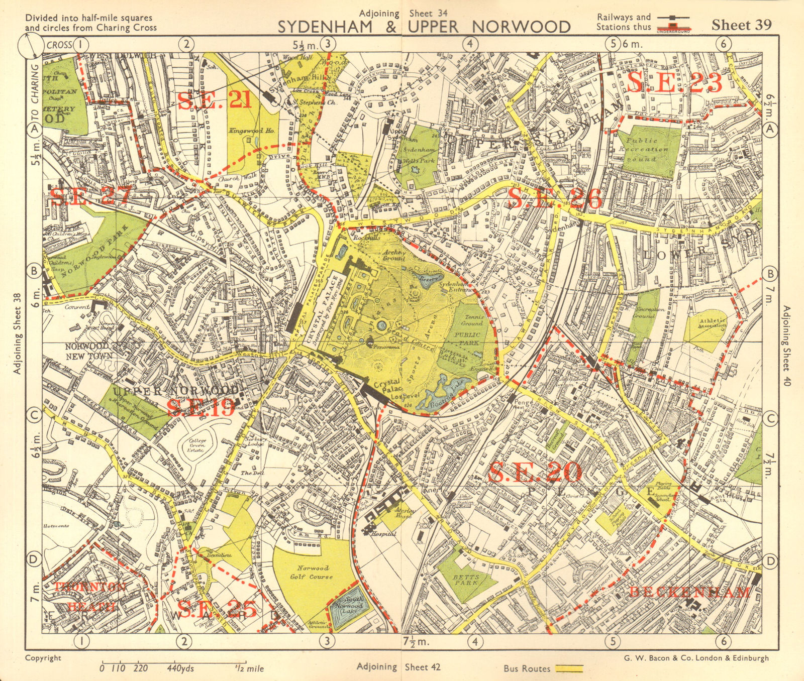 Associate Product SE LONDON. Sydenham Upper Norwood Crystal Palace Sydenham Penge. BACON 1955 map