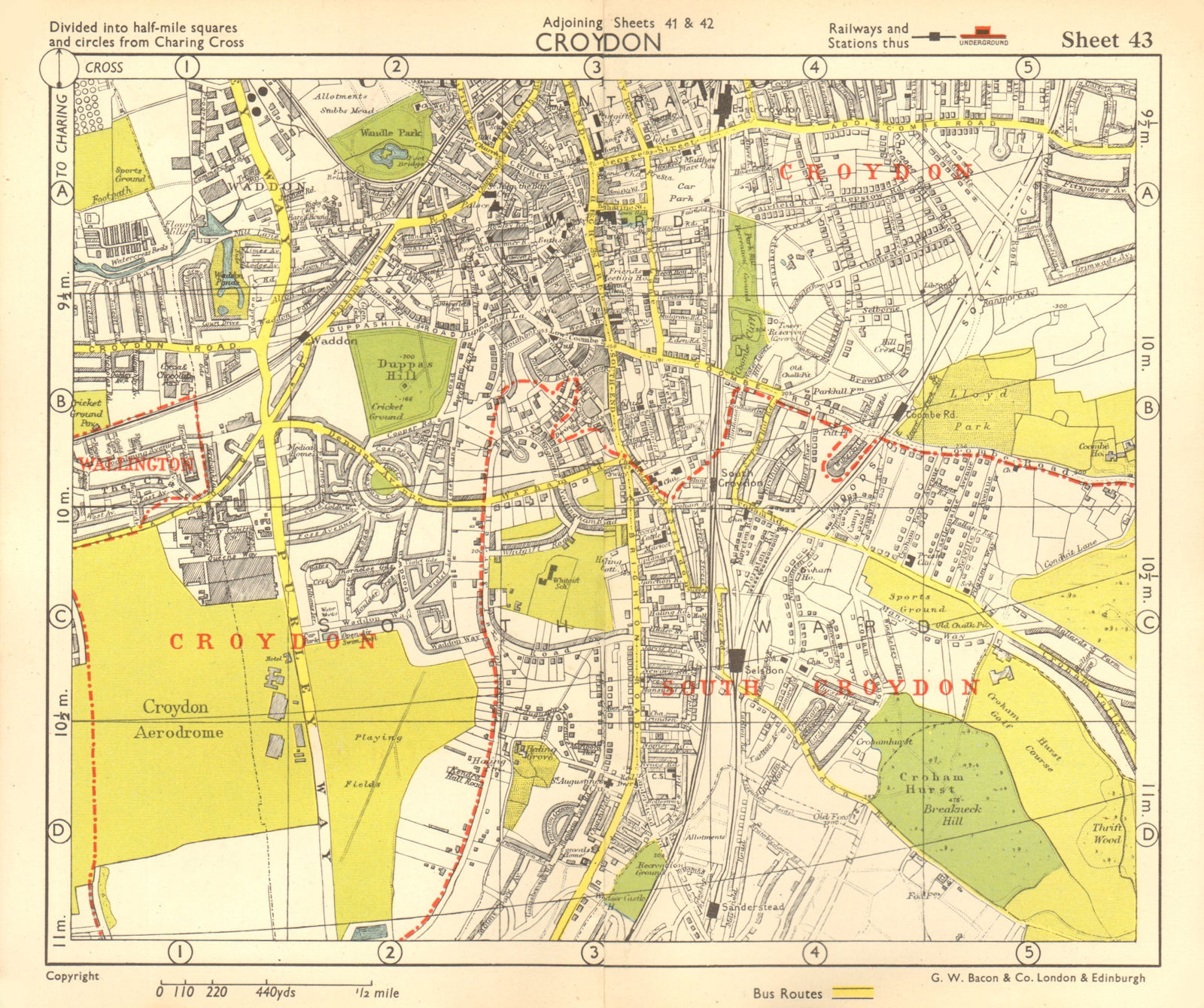 S LONDON. Croydon Aerodrome Selsdon Waddon Sanderstead. BACON 1955 old map