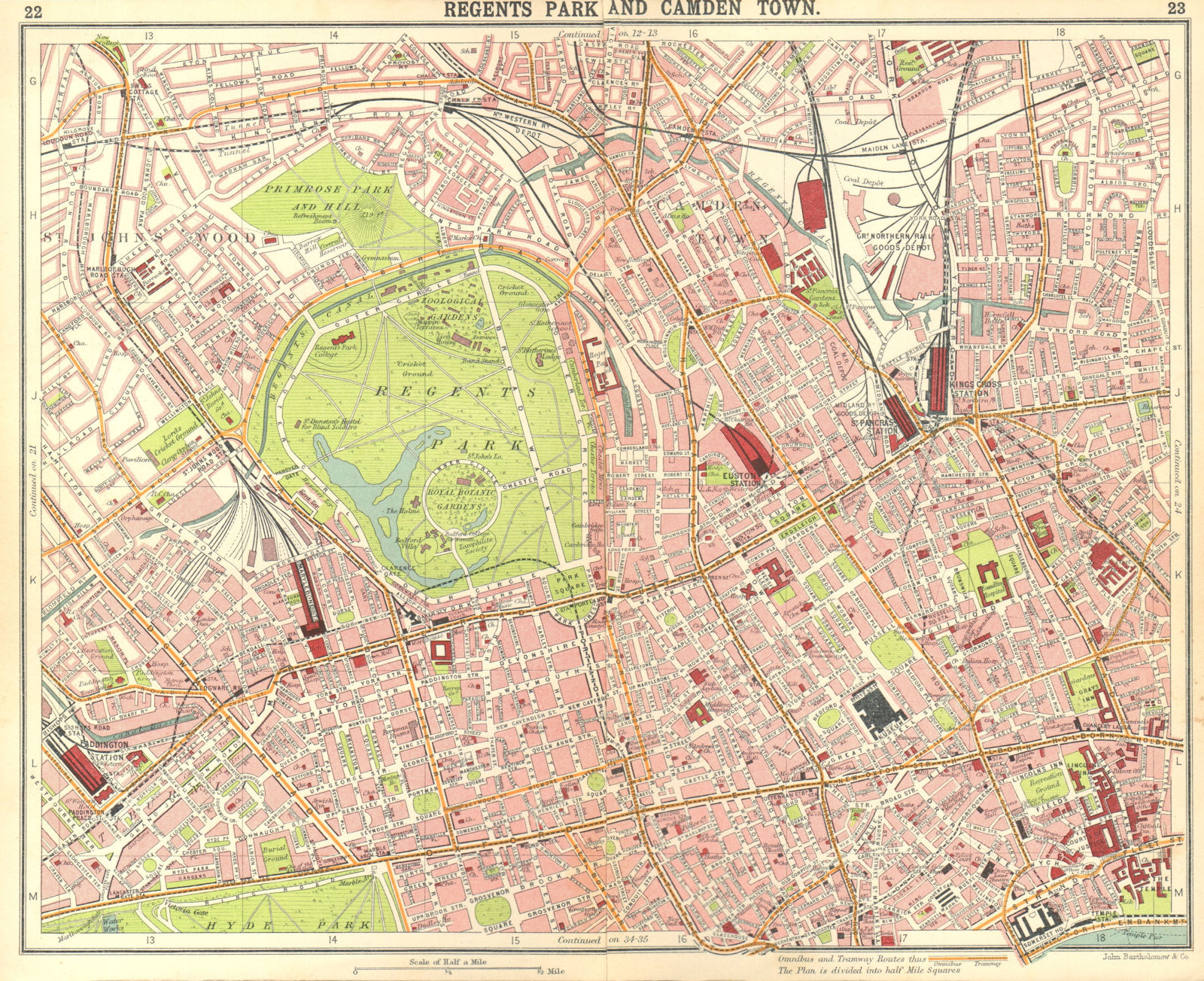 LONDON. Regents Park Camden Town Marylebone St John's Wood Bloomsbury 1917 map