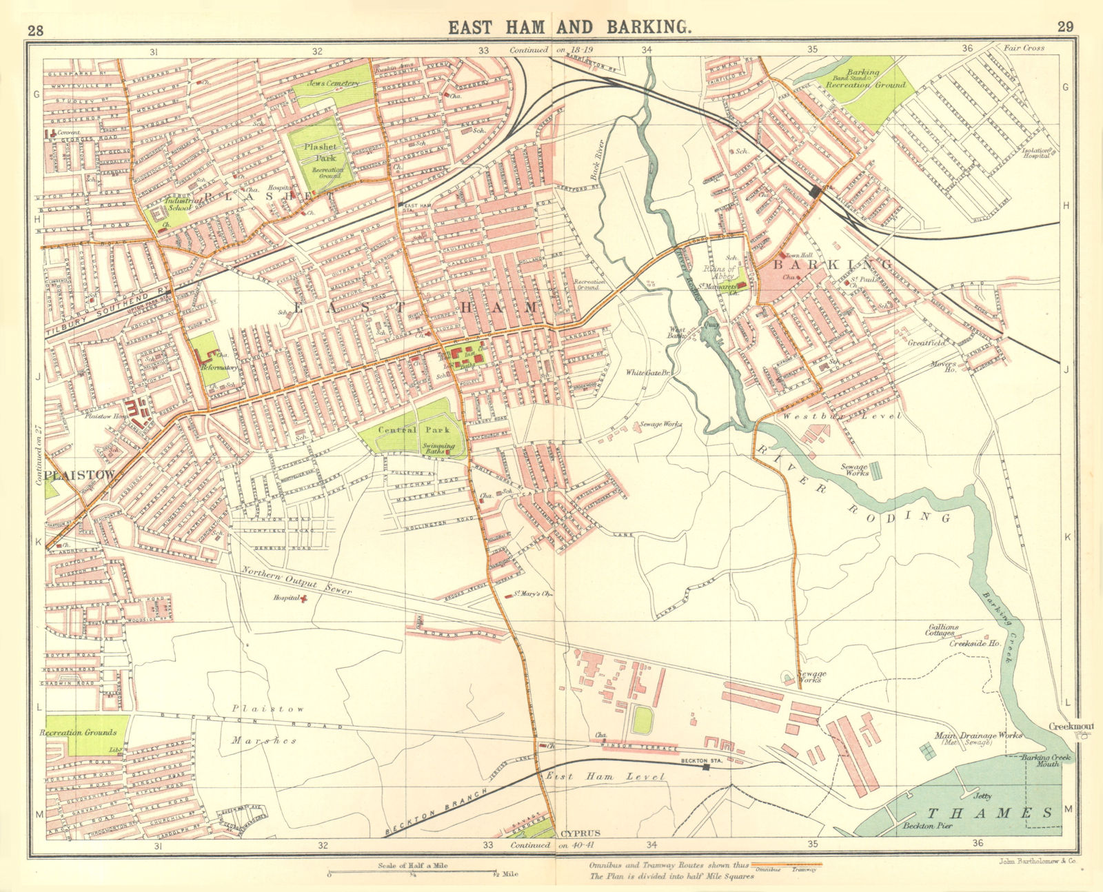 LONDON E. East Ham Barking Plaistow Beckton Cyprus Plashet Upton Park 1917 map