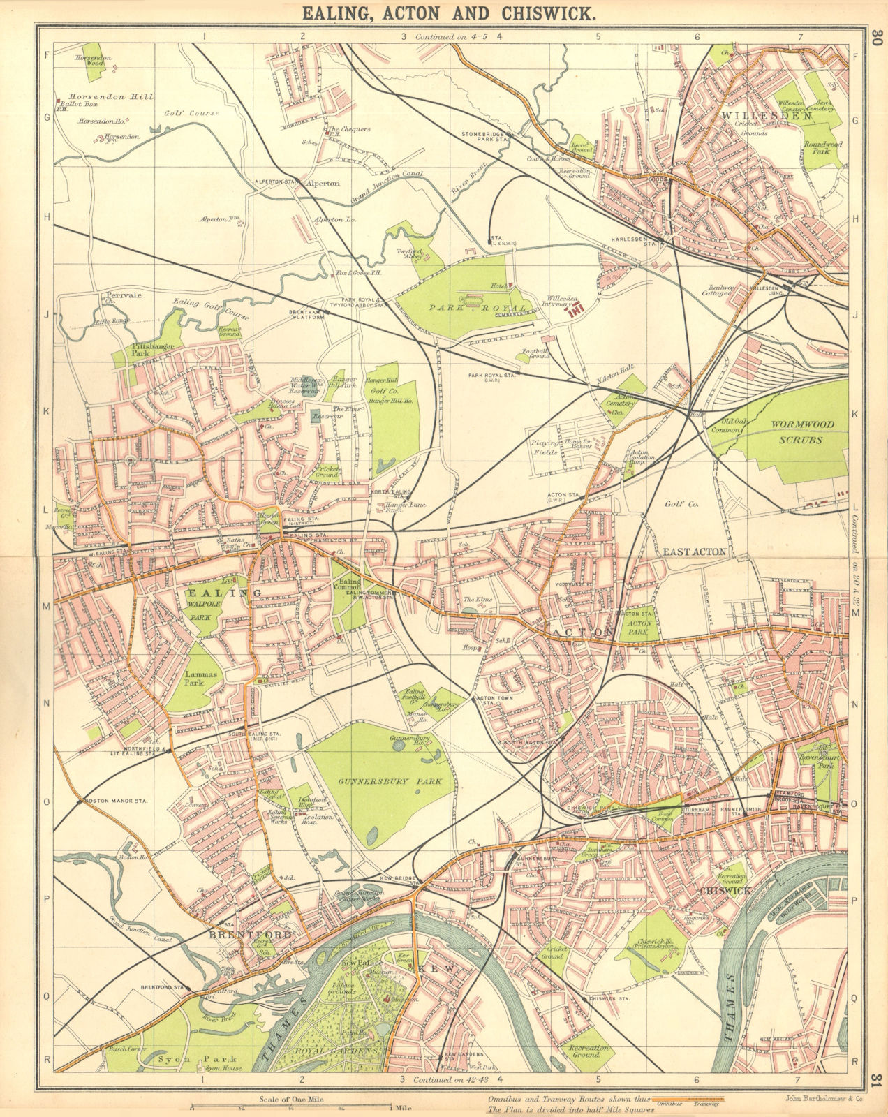 LONDON W. Ealing Acton Chiswick Kew Brentford Willesden Alperton 1917 old map