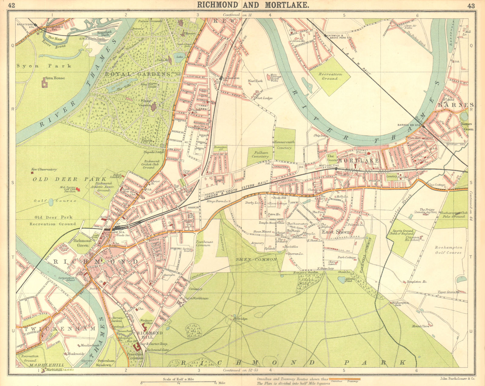 LONDON SW.Richmond Mortlake Kew Twickenham Barnes E Sheen Petersham 1917 map