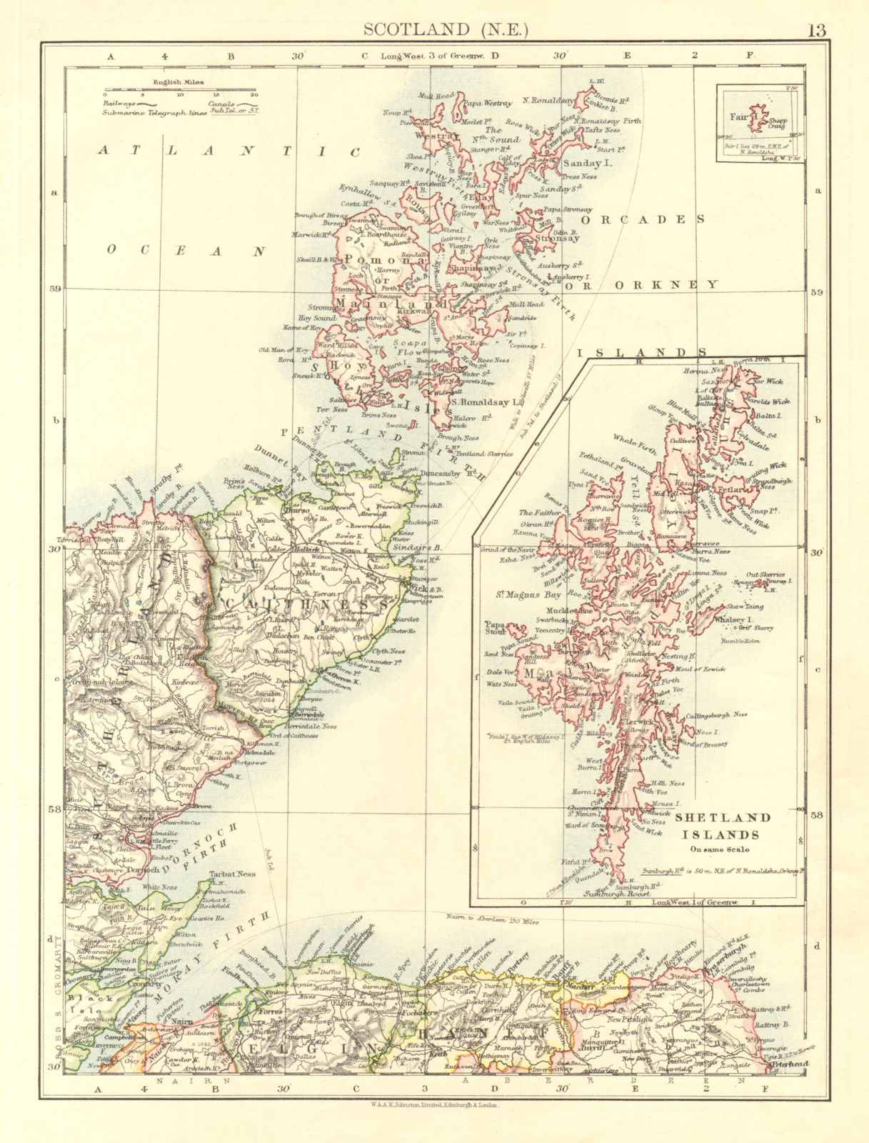 MORAY FIRTH. Caithness Elgin Shetlands Orkneys. Scotland.  JOHNSTON 1906 map