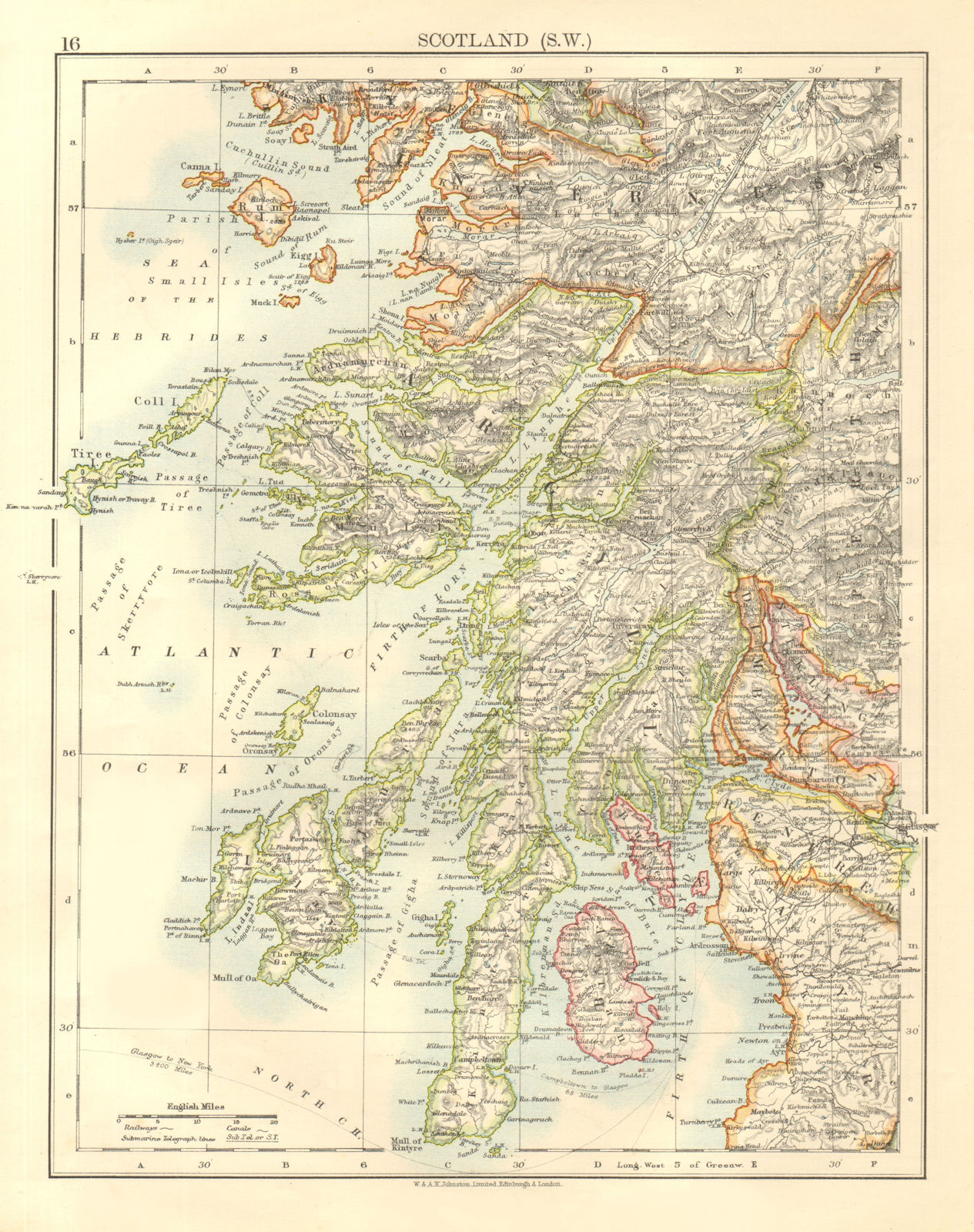 ARGYLLSHIRE. South West Scotland. Bute Arran Dumbarton.  JOHNSTON 1906 old map