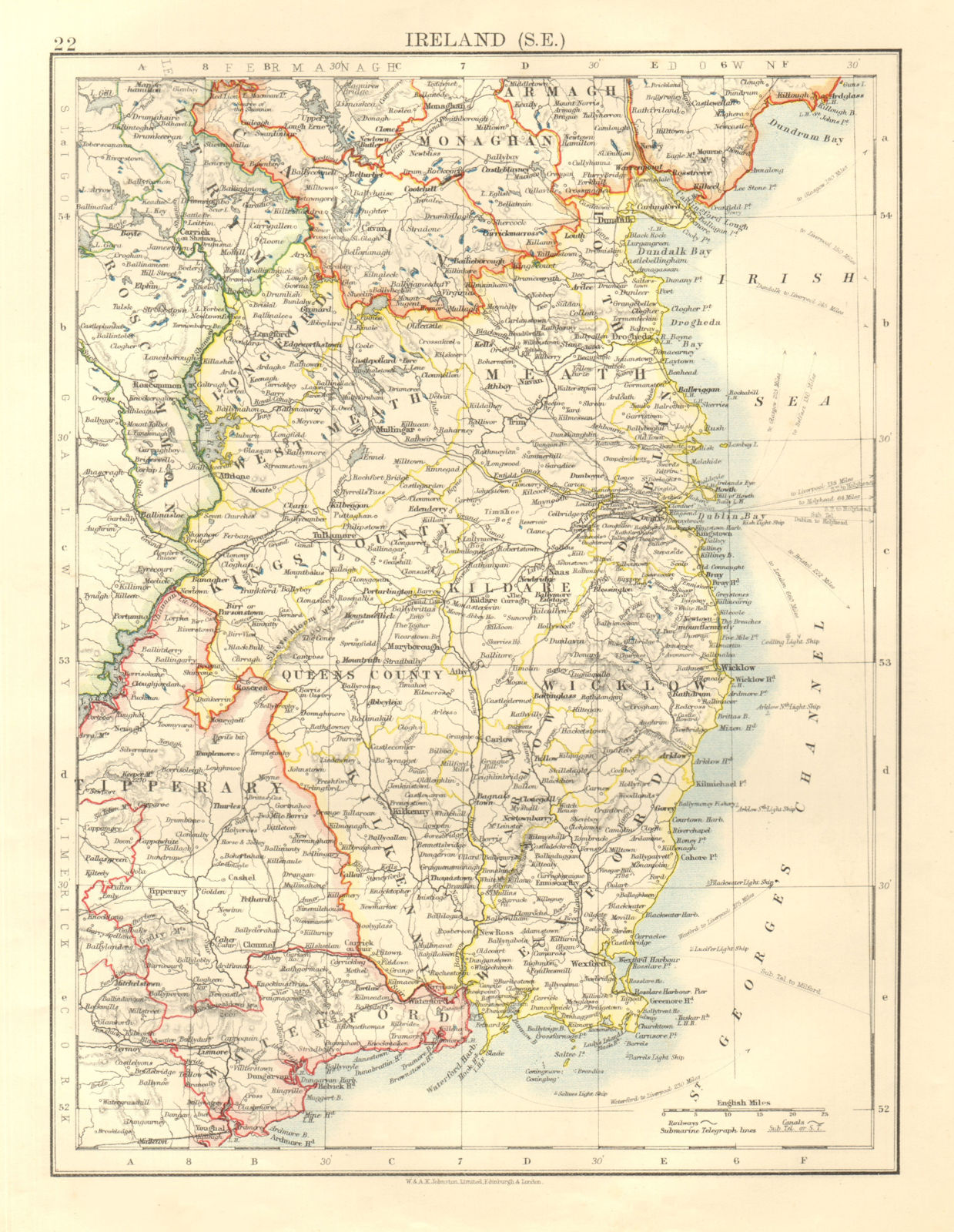 LEINSTER. Meath Dublin Longford Wexford Wicklow.  SE Ireland.  JOHNSTON 1906 map