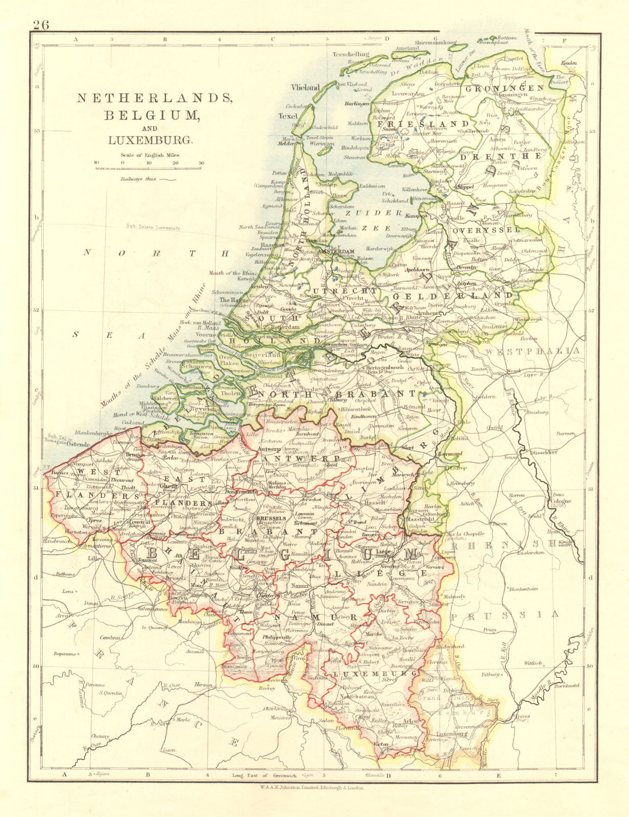 Associate Product BENELUX.Netherlands Belgium Luxemburg. Holland.  JOHNSTON 1906 old antique map