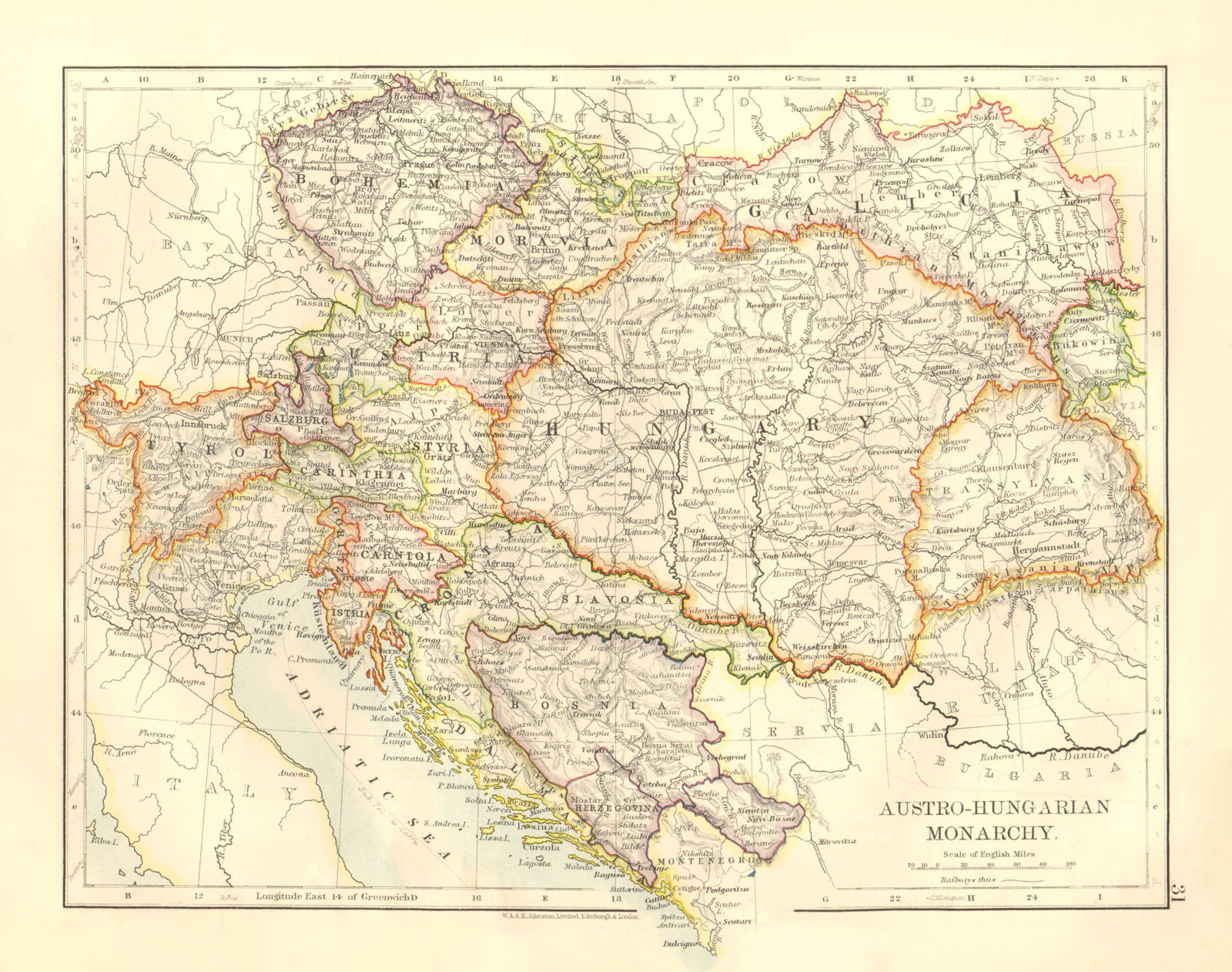 AUSTRO-HUNGARIAN MONARCHY. Dalmatia Slavonia Siebenburgen &c.  JOHNSTON 1906 map