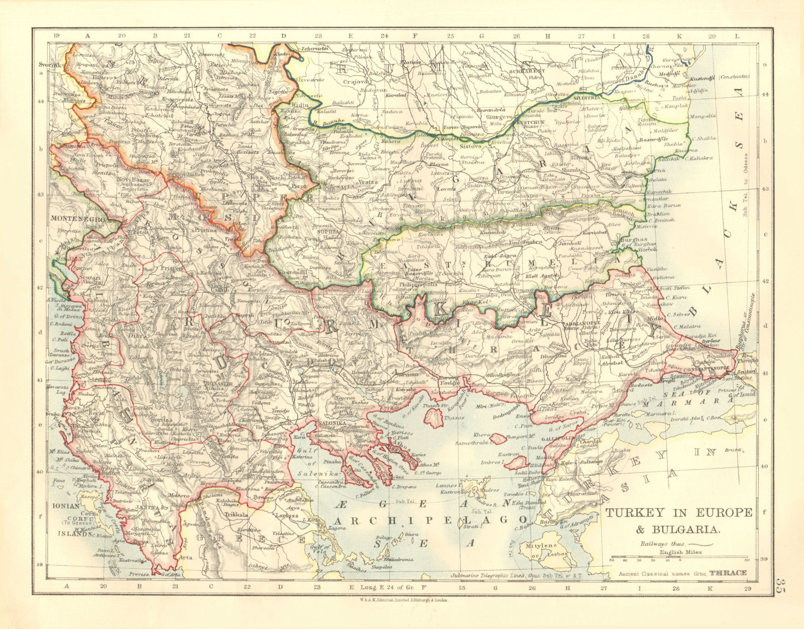 TURKEY IN EUROPE & BULGARIA. East Rumelia Balkans.  JOHNSTON 1906 old map