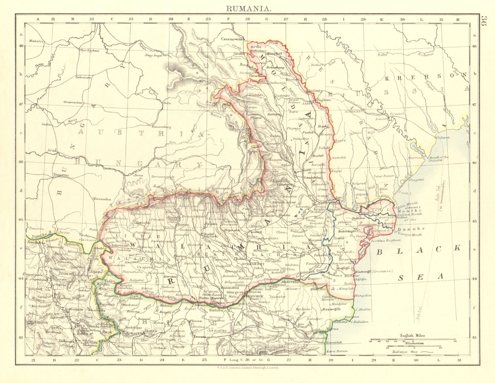 RUMANIA. Romania Wallachia Moldavia Moldova. Railways.  JOHNSTON 1906 map