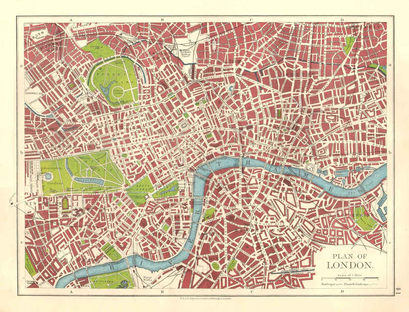 Associate Product LONDON PLAN.West End Pimlico City Southwark Islington Lambeth. JOHNSTON 1906 map