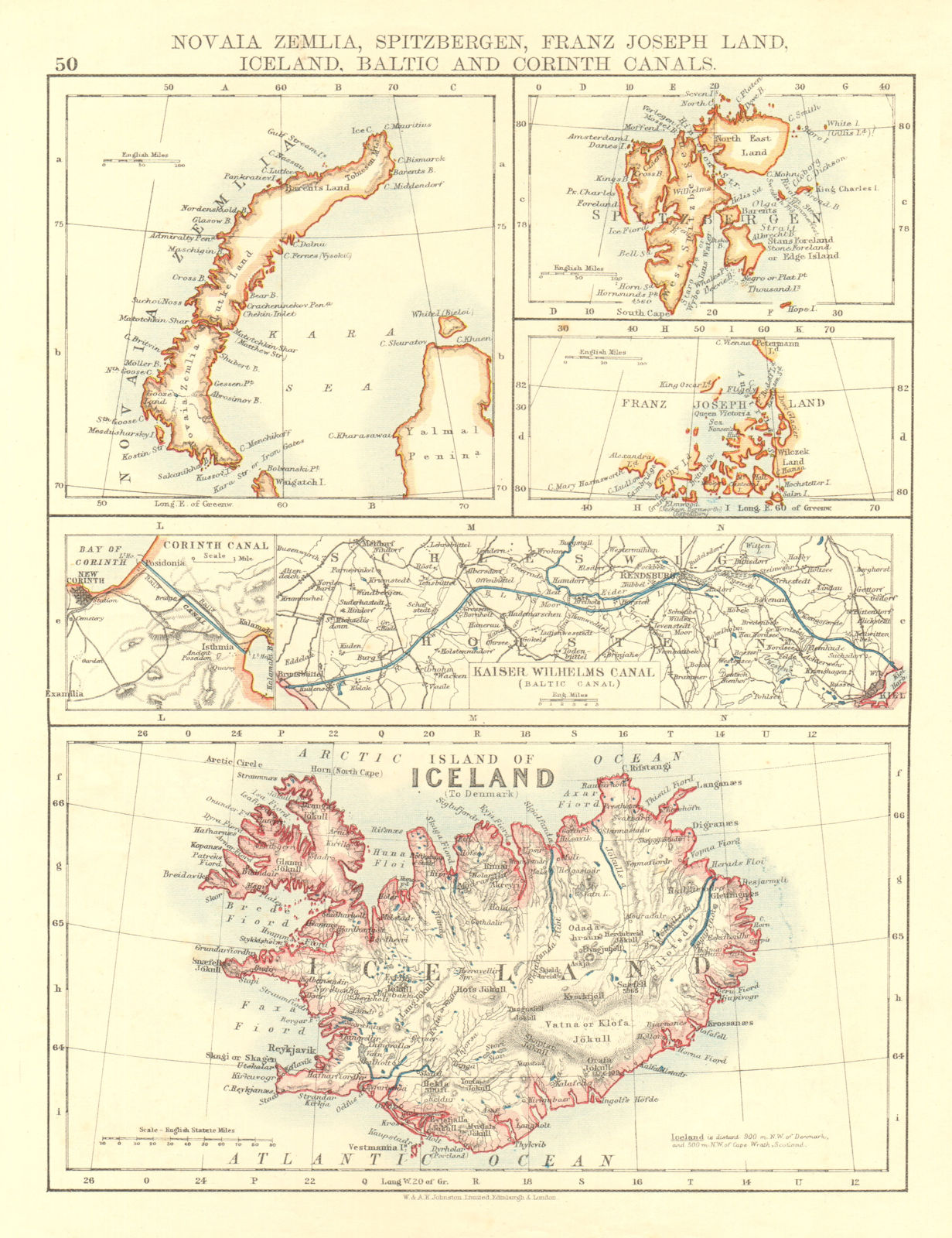 ARCTIC ISLANDS.Iceland Spitsbergen Franz Josef Land Novaya Zemlya 1906 old map