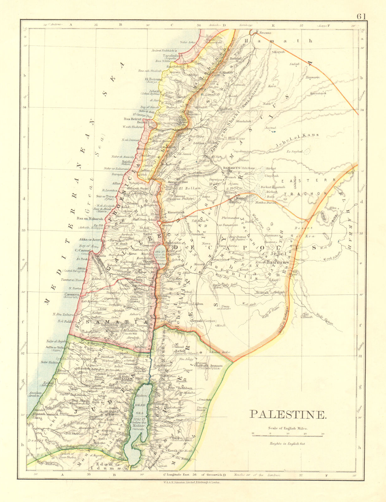 Associate Product PALESTINE. Galilee Samaria Judea Perea Phoenicia Decapolis.  JOHNSTON 1906 map