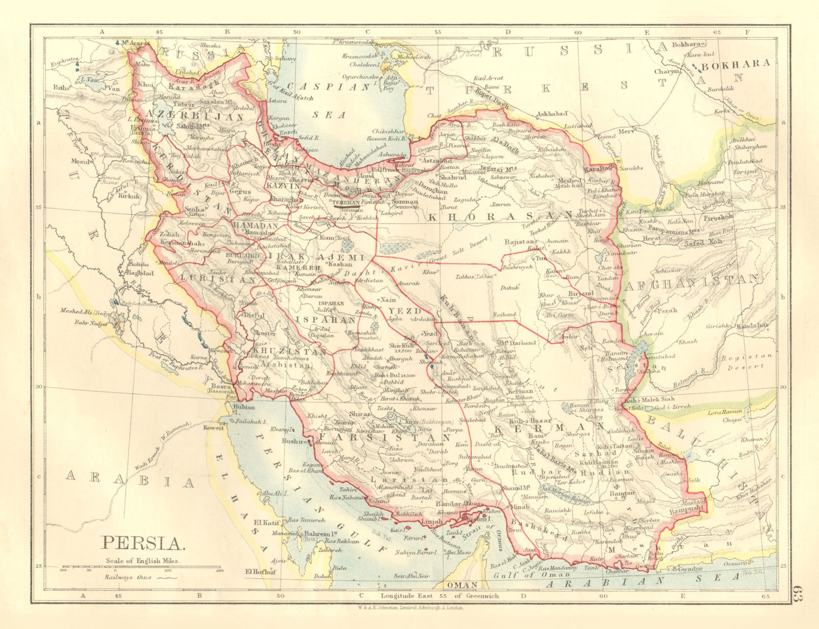 Associate Product PERSIA. Showing provinces. Iran. Persian Gulf. Bushire.  JOHNSTON 1906 old map