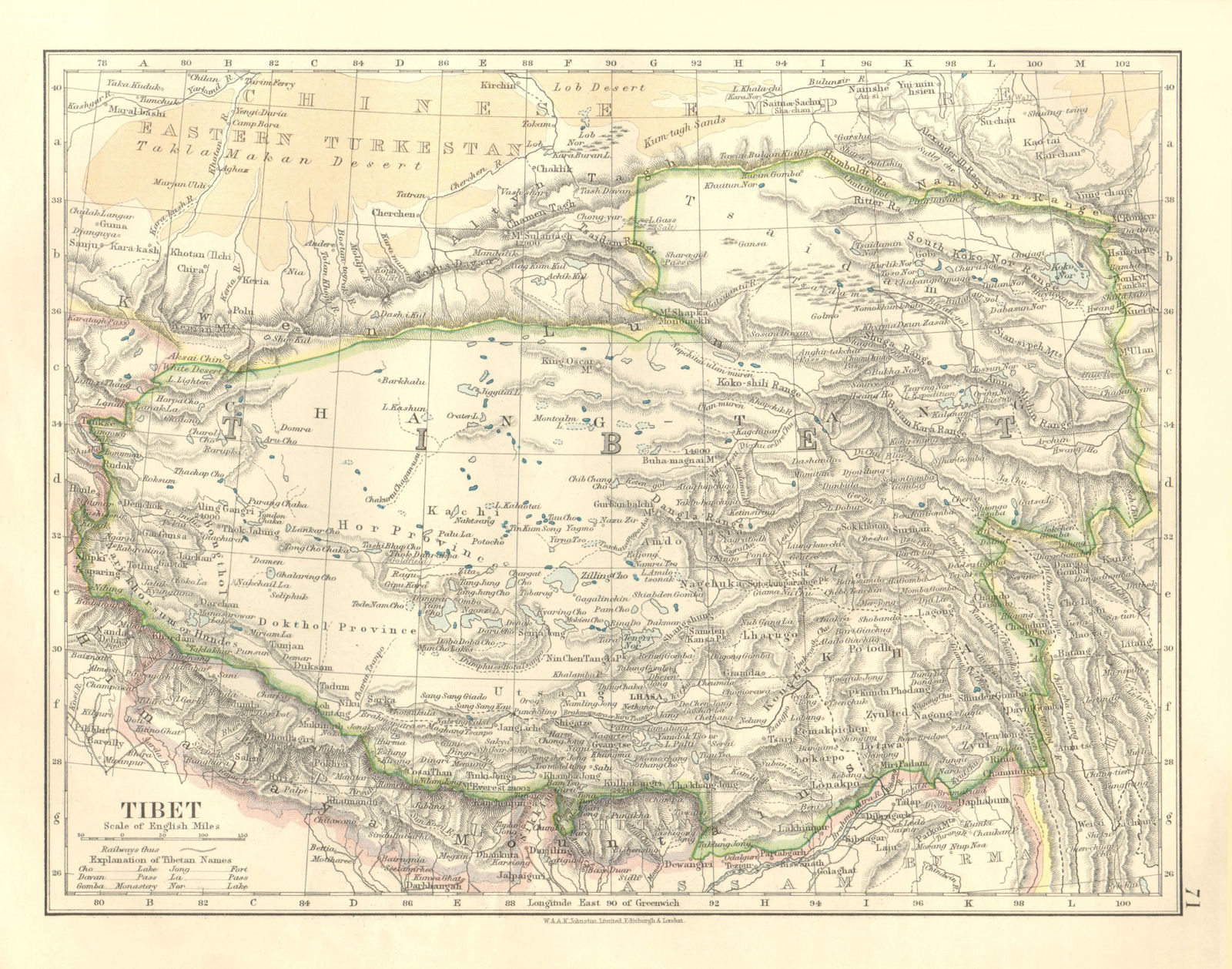 Associate Product TIBET. Lhasa Chang Tang Himalayas Taklamakan desert. JOHNSTON 1906 old map