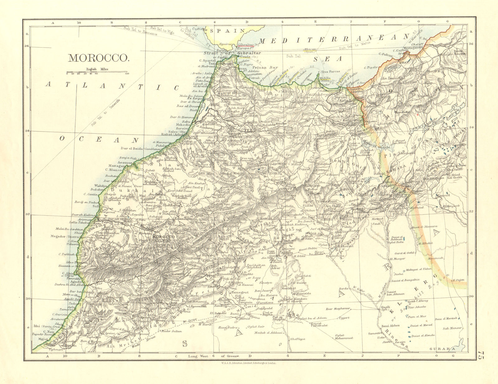Associate Product MOROCCO. Showing Atlas mountains rivers towns. Marrakech.  JOHNSTON 1906 map