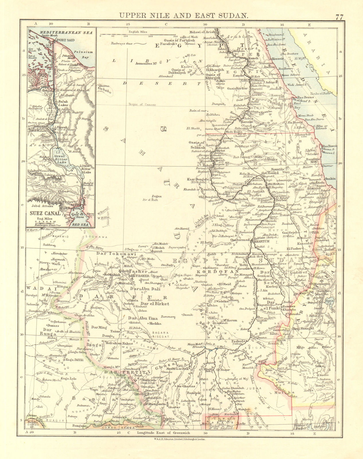 Associate Product UPPER NILE, EAST SUDAN & SUEZ CANAL. Khartoum.White/Blue Nile. JOHNSTON 1906 map