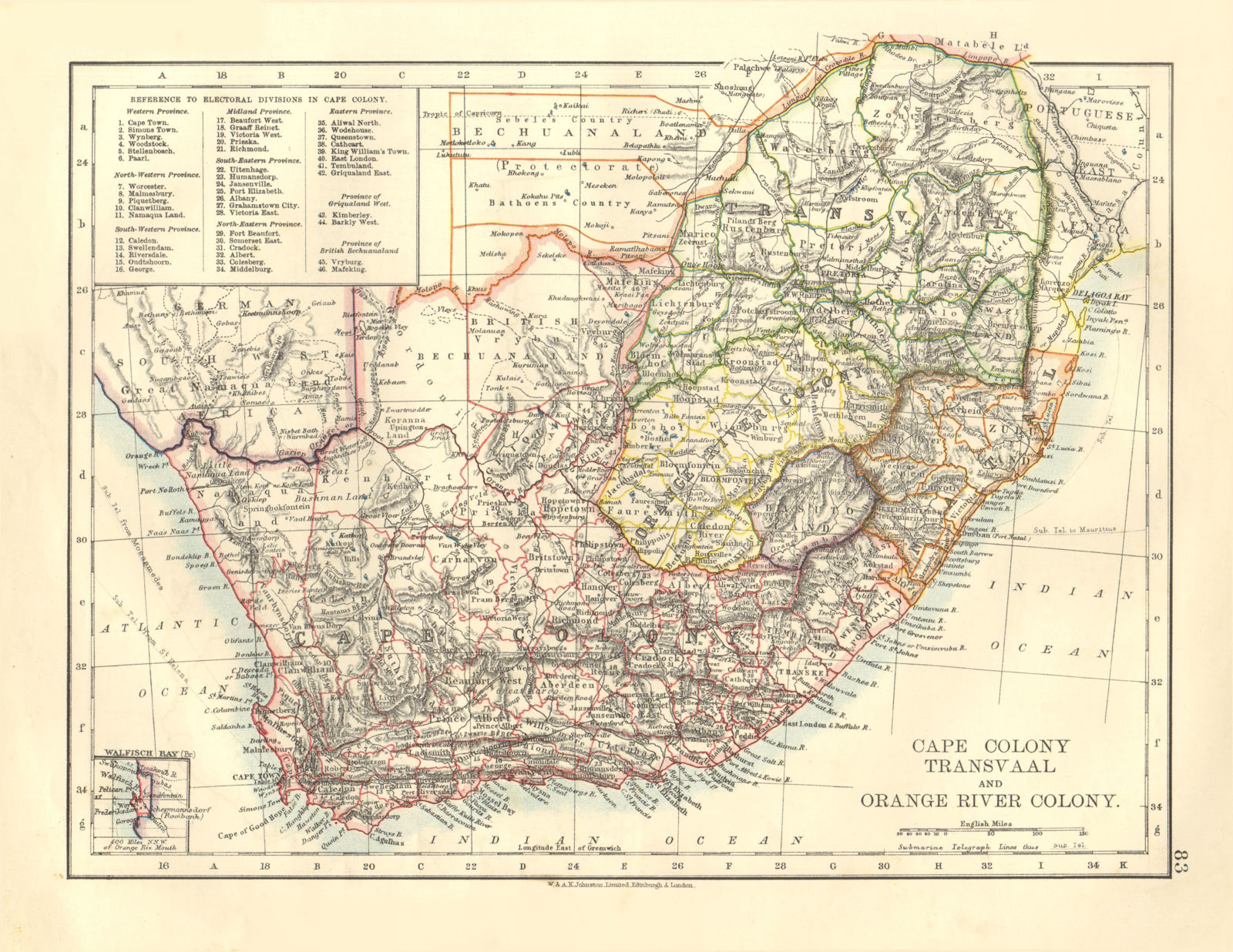 COLONIAL SOUTH AFRICA. Cape Colony. Orange River Colony. Transvaal 1906 map