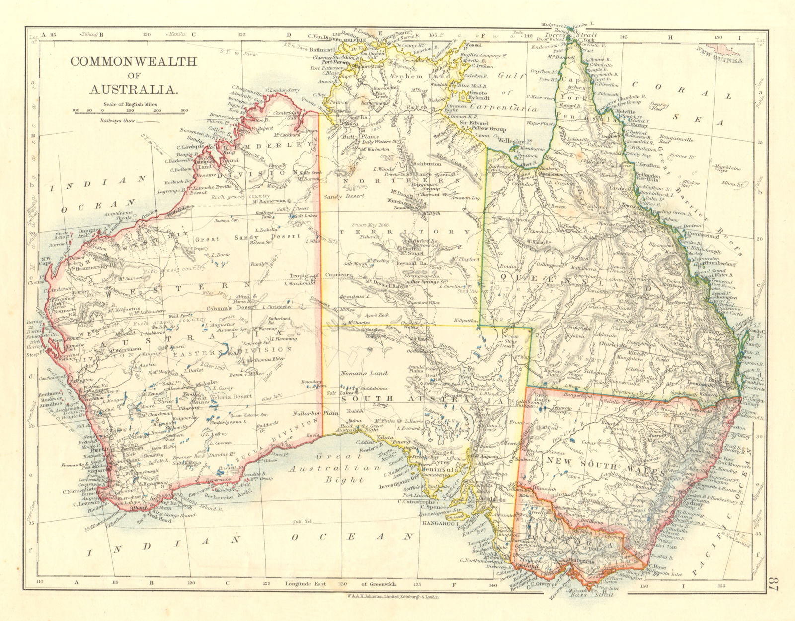 AUSTRALIA. States. Showing Northern Territory within SA.  JOHNSTON 1906 map