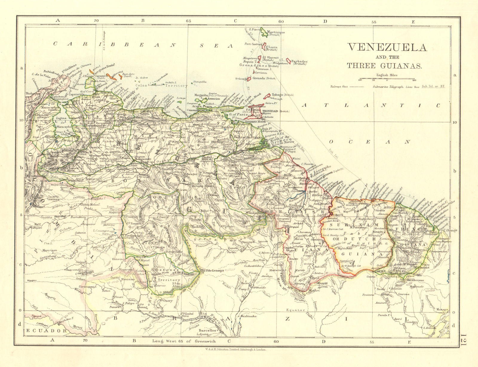 Associate Product VENEZUELA / GUIANAS. Suriname. British French Dutch Guyana.  JOHNSTON 1906 map