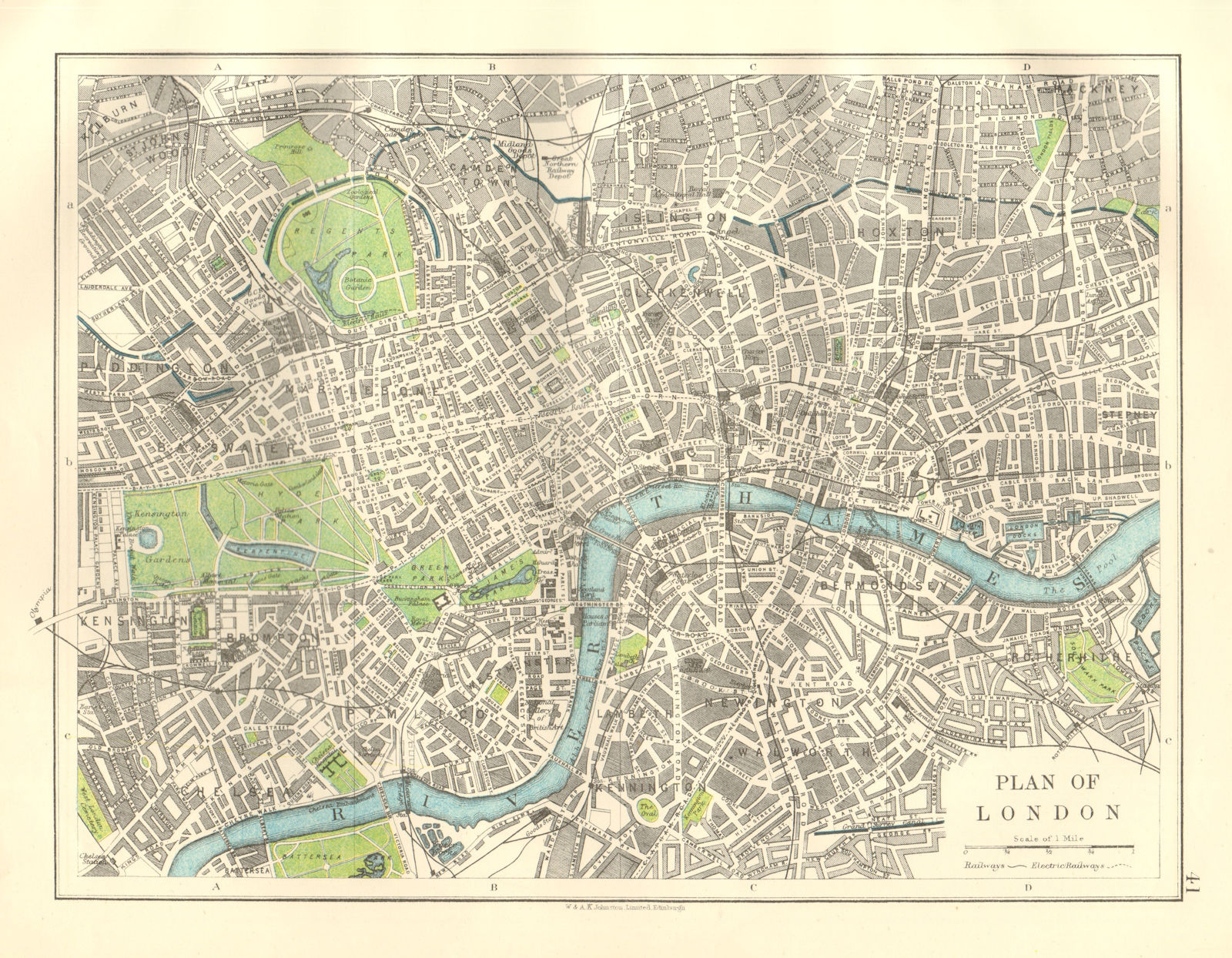 LONDON PLAN.West End Pimlico City Southwark Islington Lambeth. JOHNSTON 1920 map