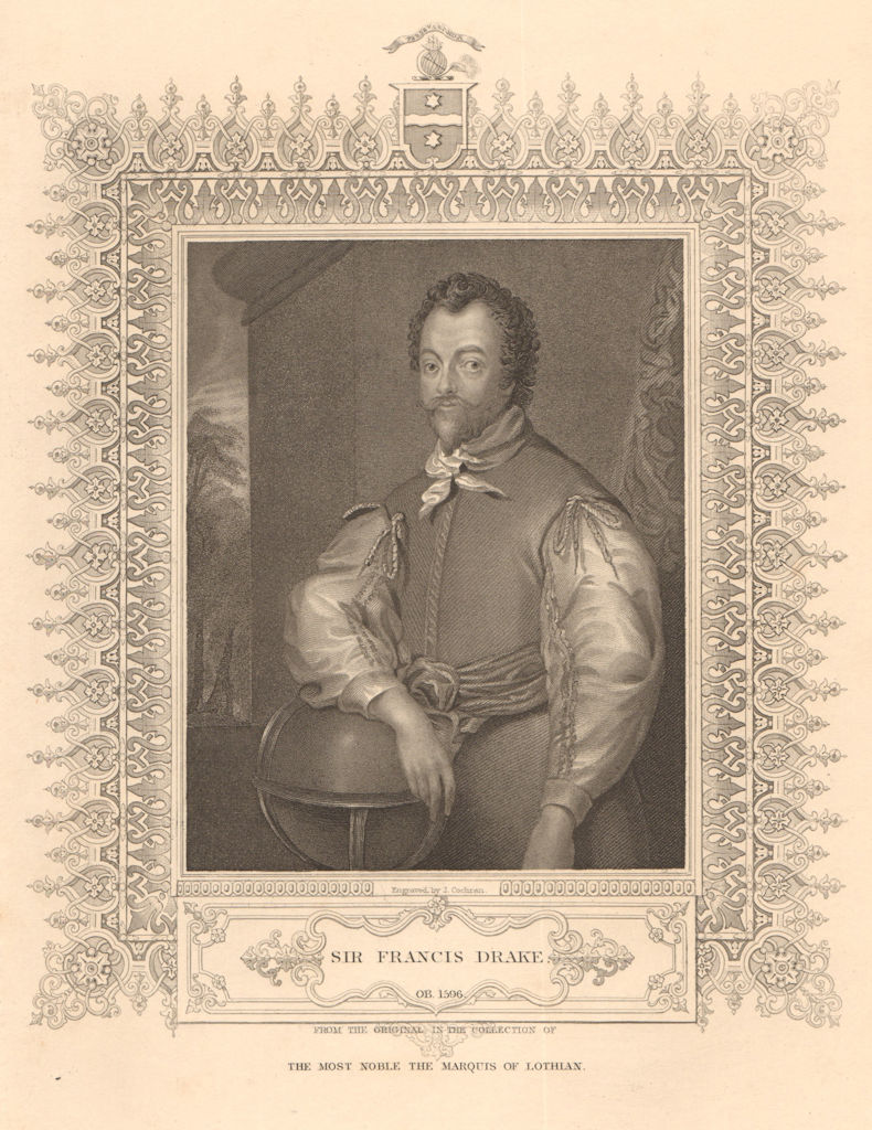 BRITISH HISTORY. Sir Francis Drake. TALLIS 1849 old antique print picture