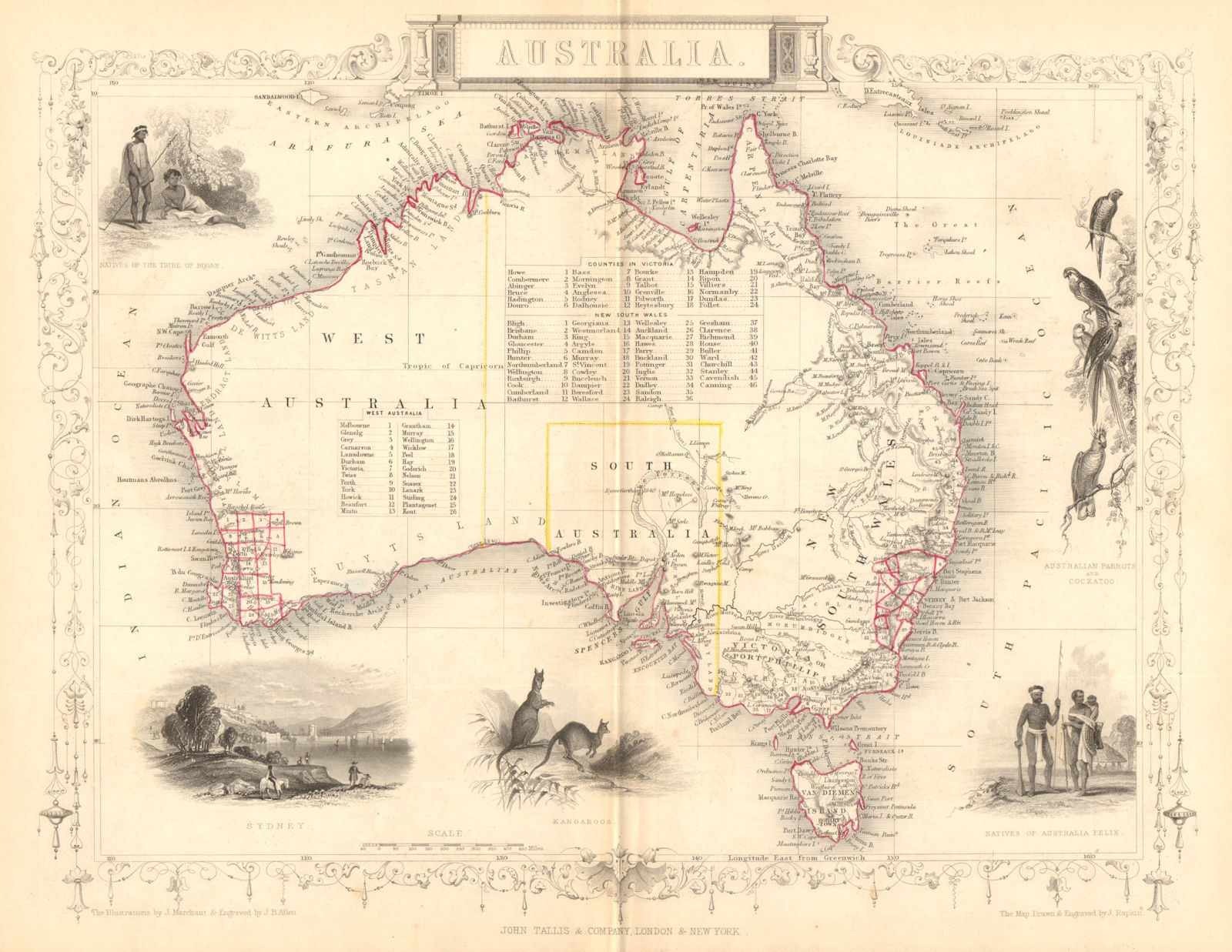 Associate Product AUSTRALIA.Sydney view.Pre-Queensland (est 1859).Counties.TALLIS/RAPKIN 1849 map