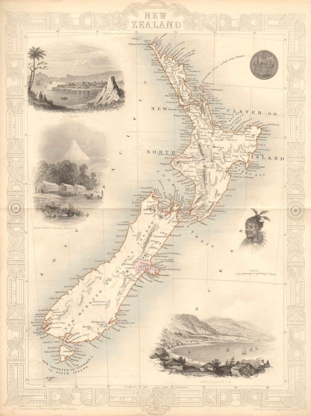 NEW ZEALAND. Shows NZ Company settlements in 1849. TALLIS/RAPKIN 1849 old map