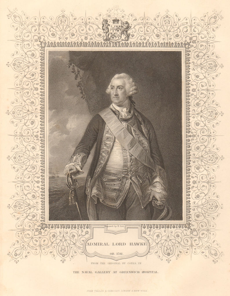 Associate Product BRITISH HISTORY. Admiral Lord Hawke. Seven Years' War. TALLIS 1849 old print