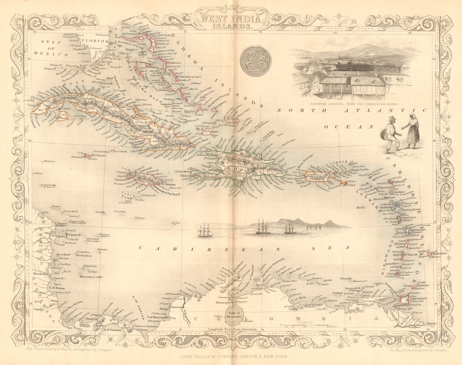 'WEST INDIA ISLANDS'. Caribbean Indies Antilles Bahamas. TALLIS/RAPKIN 1849 map