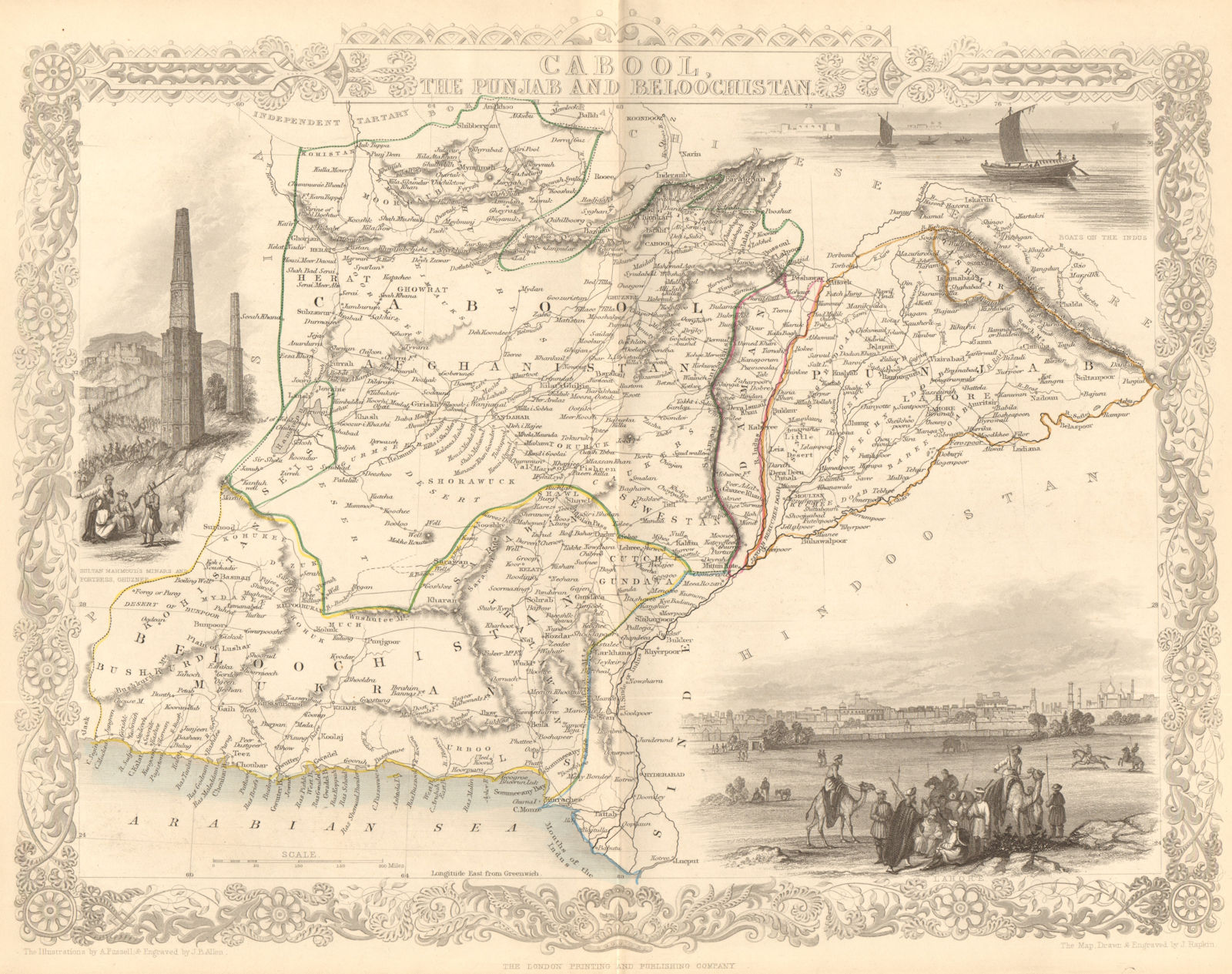 CABOOL PUNJAB & BELOOCHISTAN. Pakistan Afghanistan Kabul.TALLIS/RAPKIN 1849 map