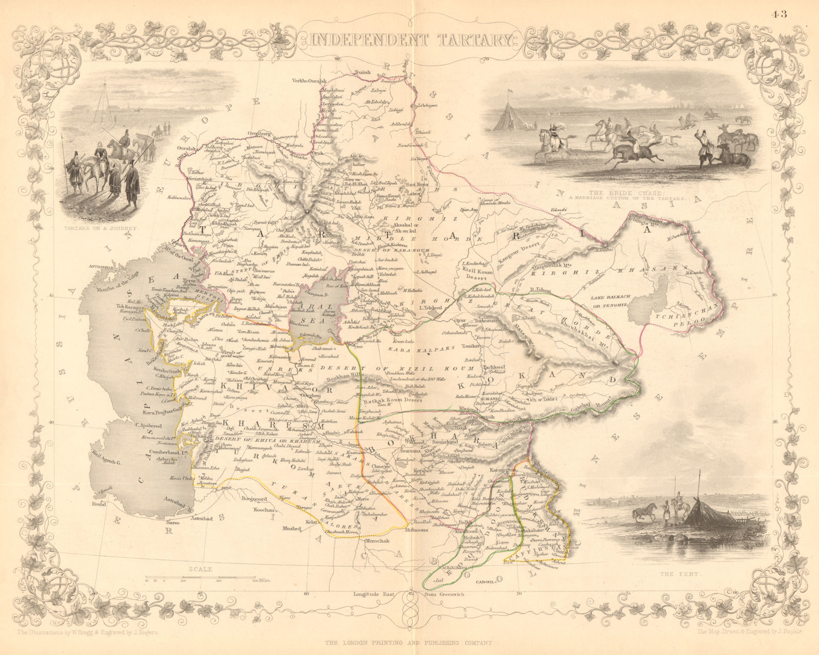 'INDEPENDENT TARTARY'. Khiva Bokhara Kokand Central Asia.TALLIS/RAPKIN 1849 map
