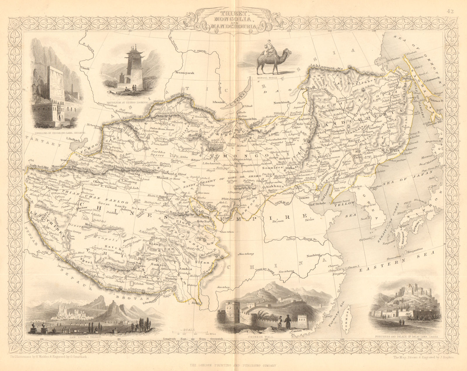 Associate Product THIBET MONGOLIA MANDCHOURIA.Tibet Manchuria Lhasa China.TALLIS/RAPKIN 1849 map