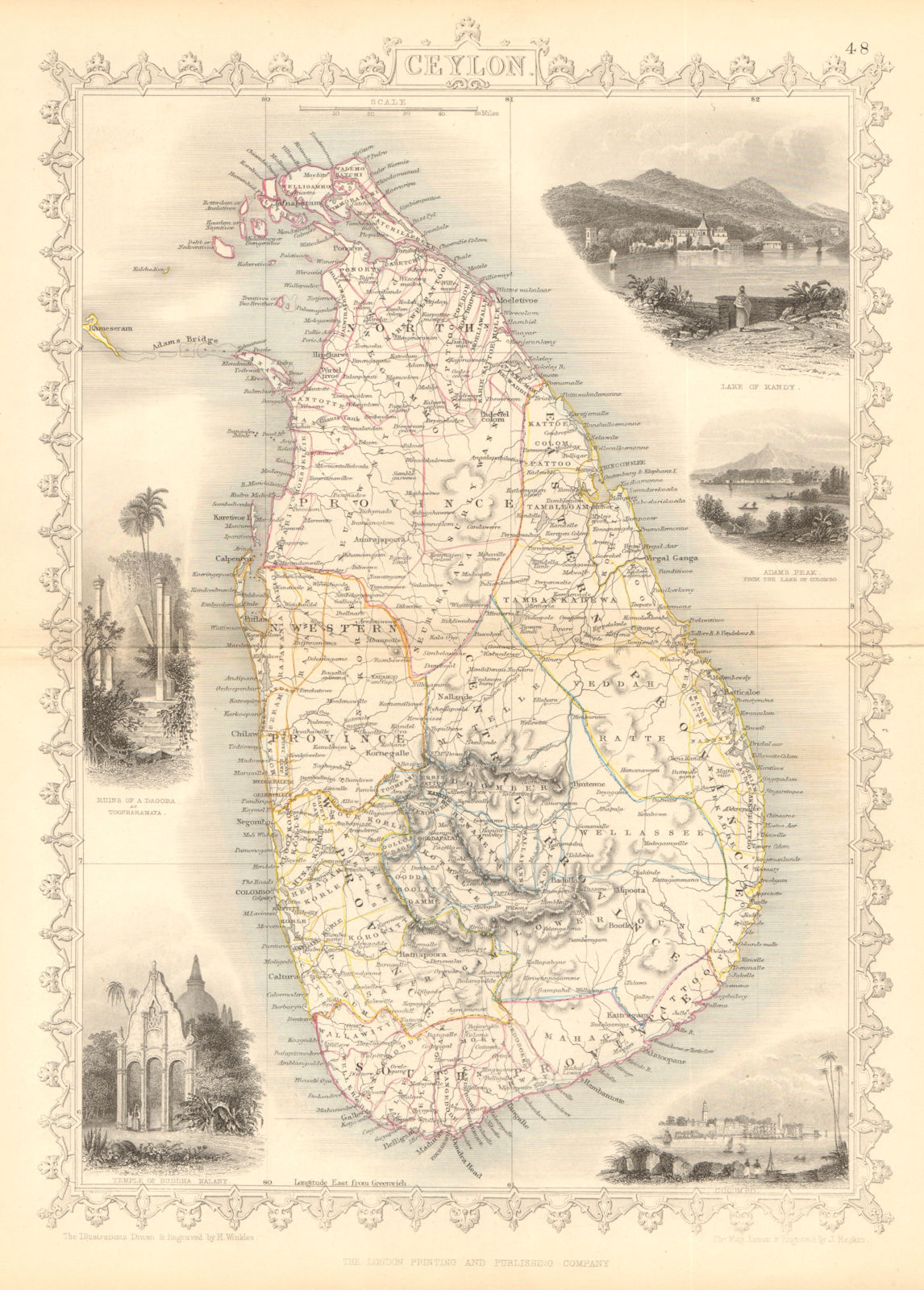 CEYLON. in provinces. Kandy & Colombo views. Sri Lanka. TALLIS/RAPKIN 1849 map