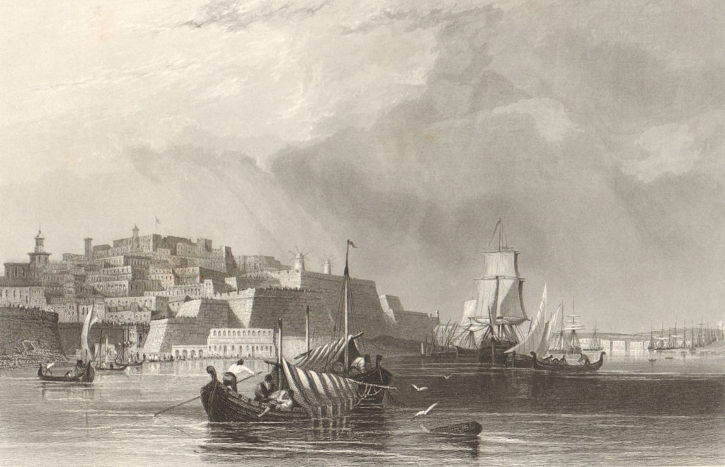 View of VALETTA, from the Quarantine harbour. MALTA. TALLIS 1849 old print