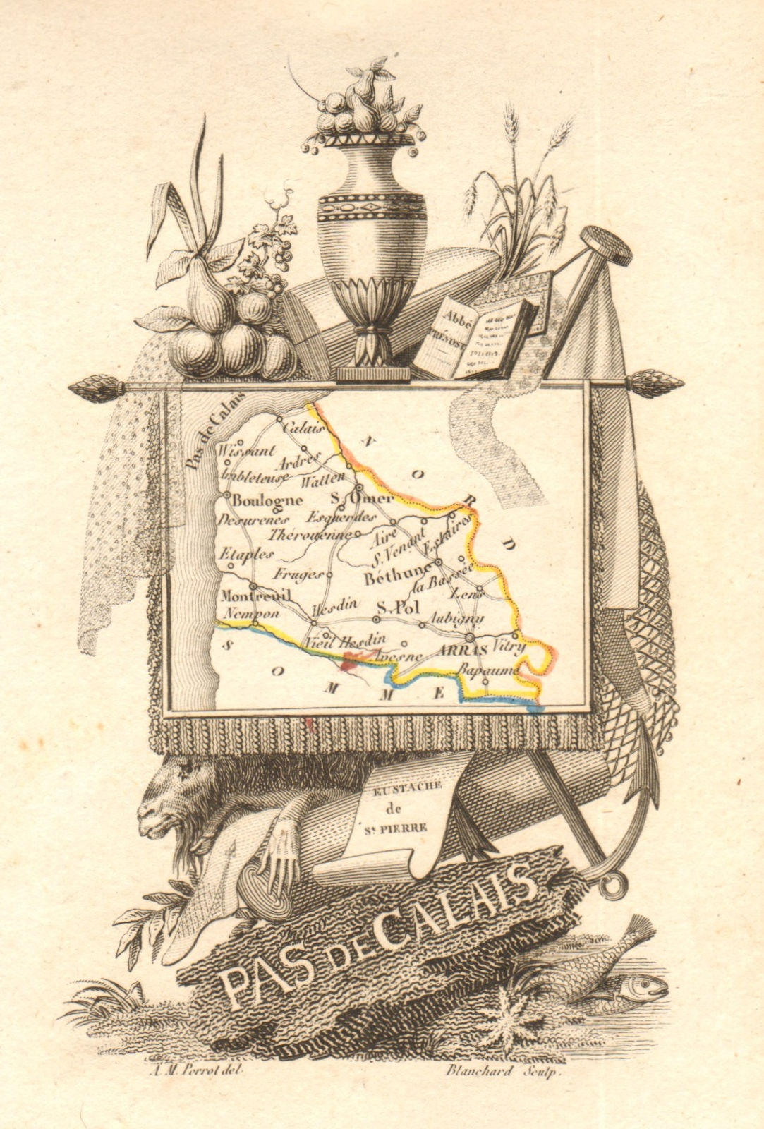 Associate Product PAS-DE-CALAIS département. Scarce antique map/carte by A.M. PERROT 1823