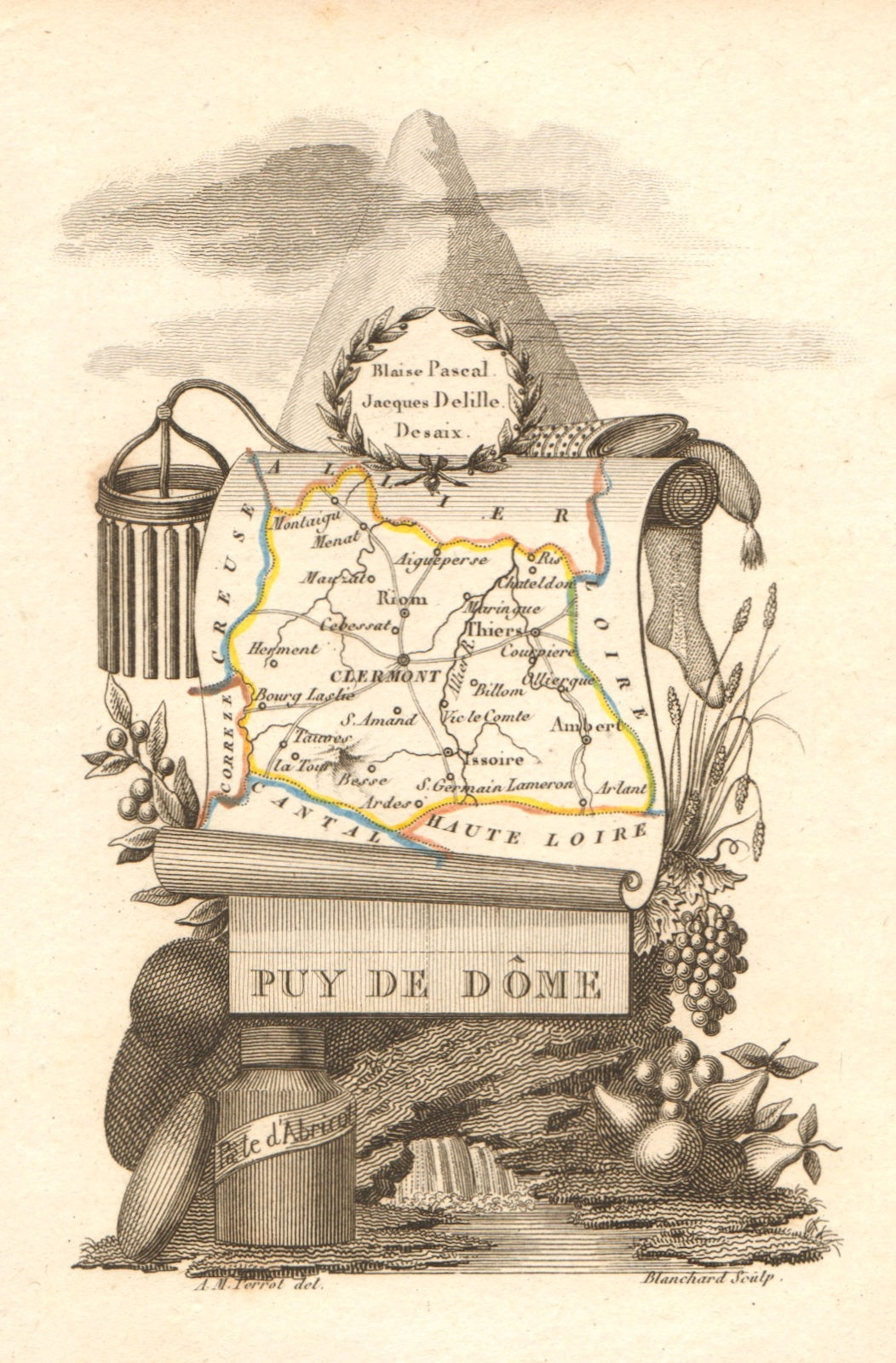 Associate Product PUY-DE-DÔME département. Scarce antique map/carte by A.M. PERROT 1823 old