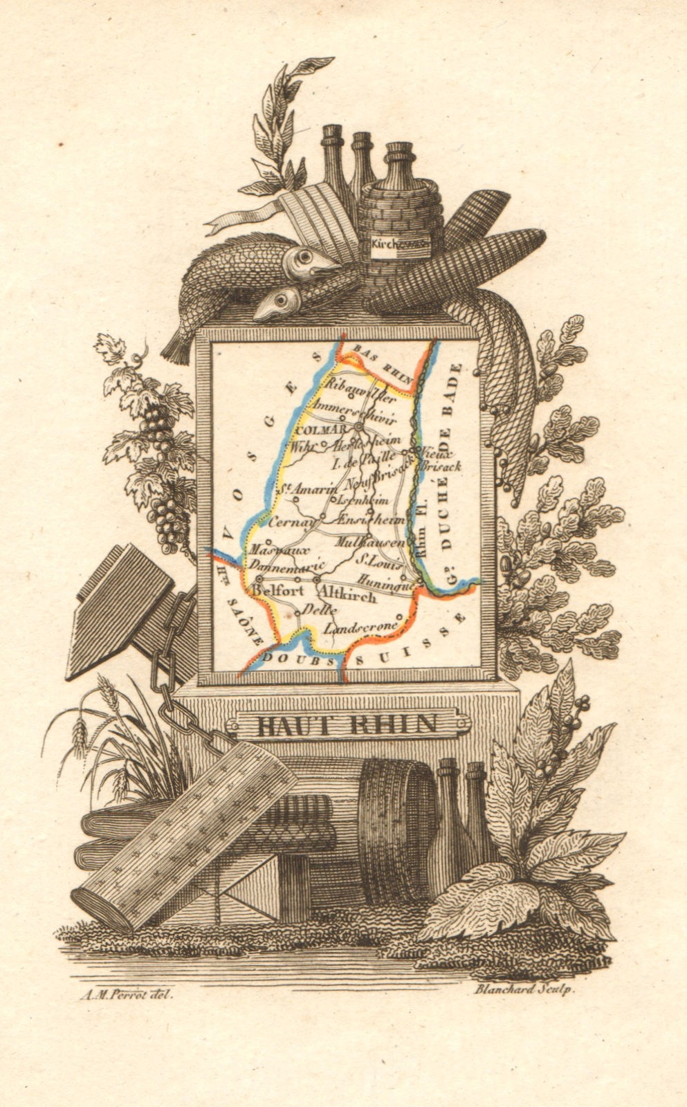 Associate Product HAUT-RHIN département. Scarce antique map/carte by A.M. PERROT 1823 old