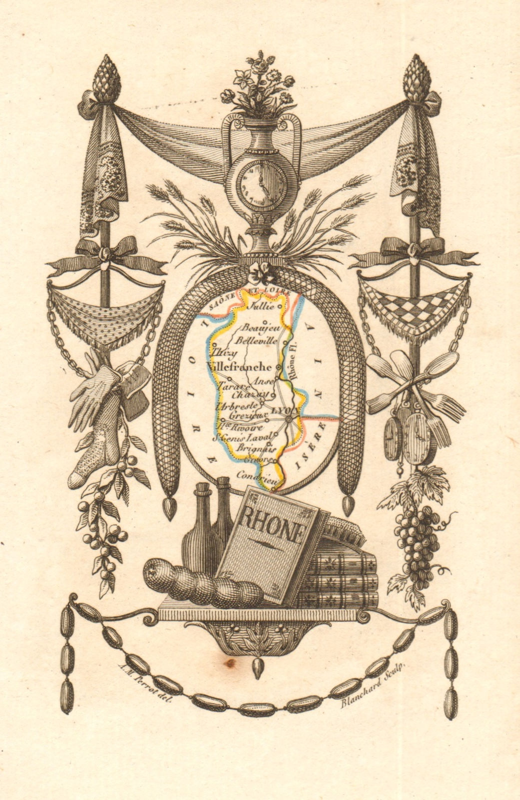 Associate Product RHÔNE département. 'Rhone'. Scarce antique map/carte by A.M. PERROT 1823