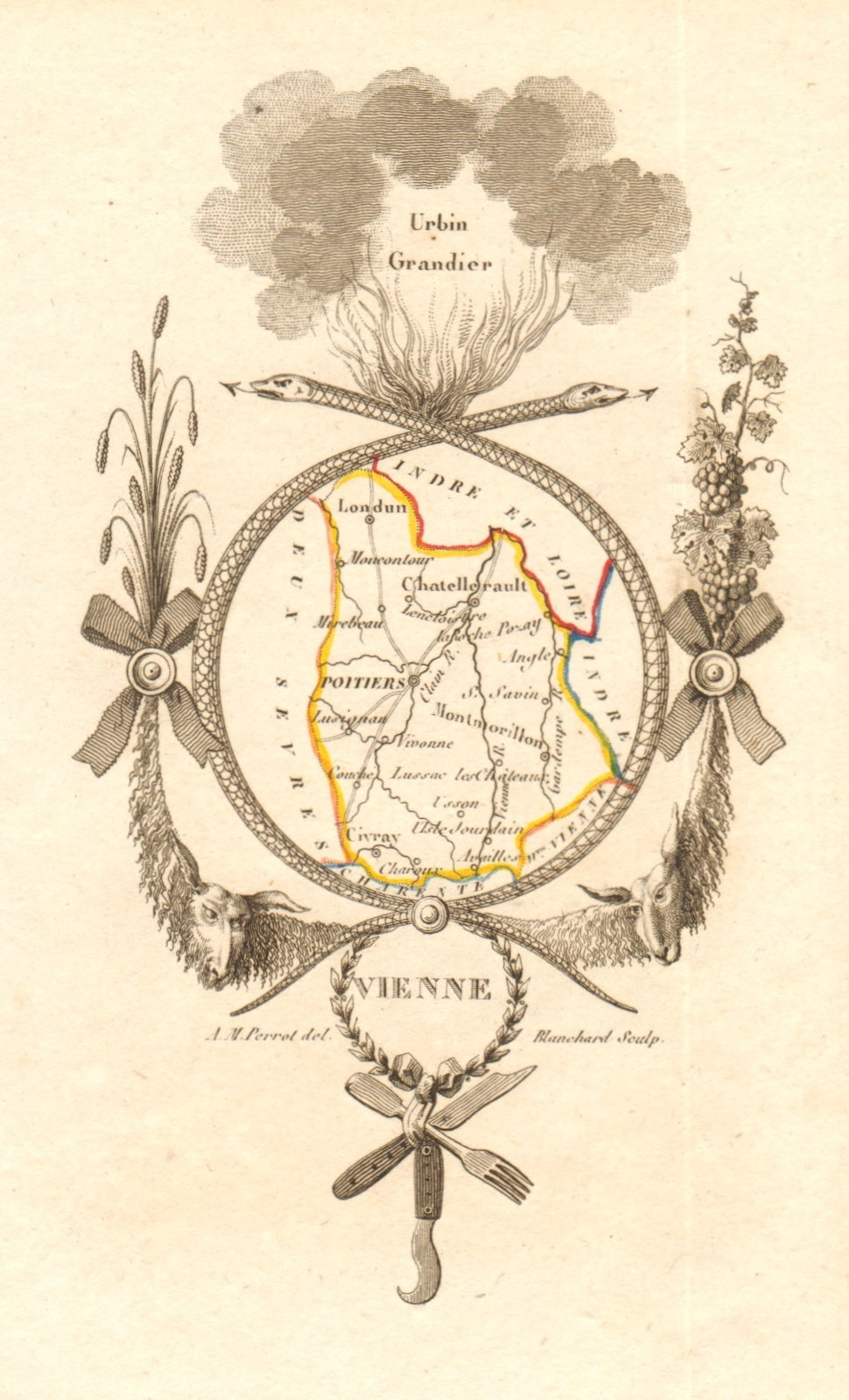 Associate Product VIENNE département. Scarce antique map/carte by A.M. PERROT 1823 old
