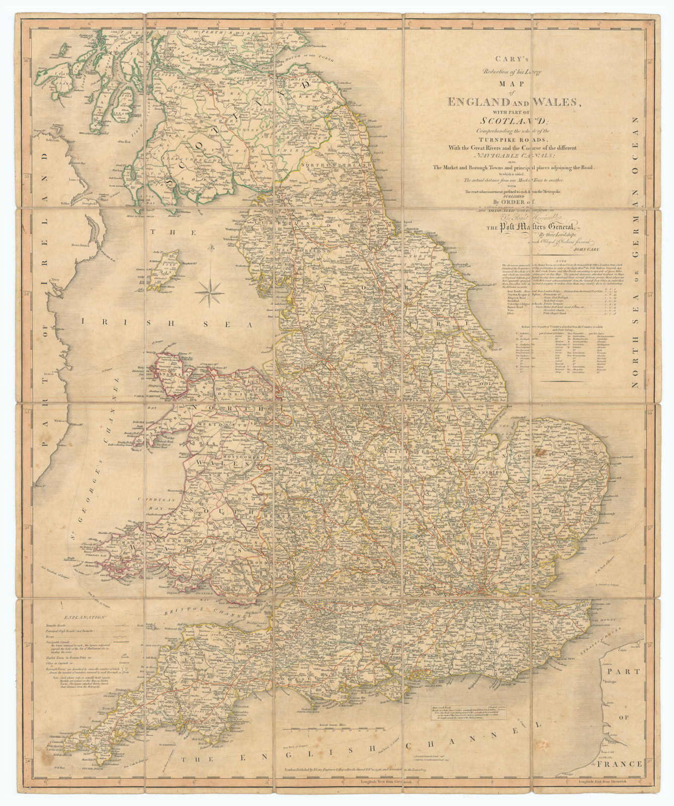 'Cary's reduction of his large map of England & Wales'. Turnpikes canals &c 1805
