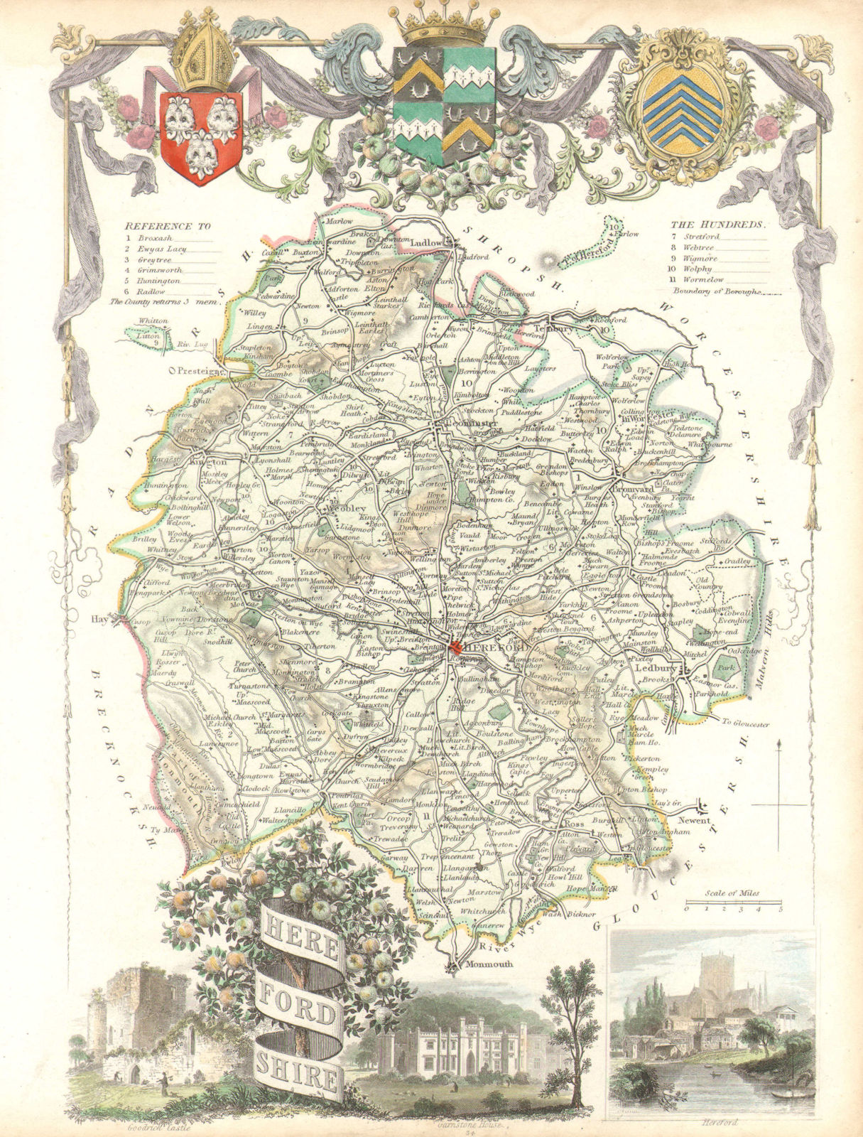 Associate Product Herefordshire antique hand-coloured county map by Thomas Moule c1840 old