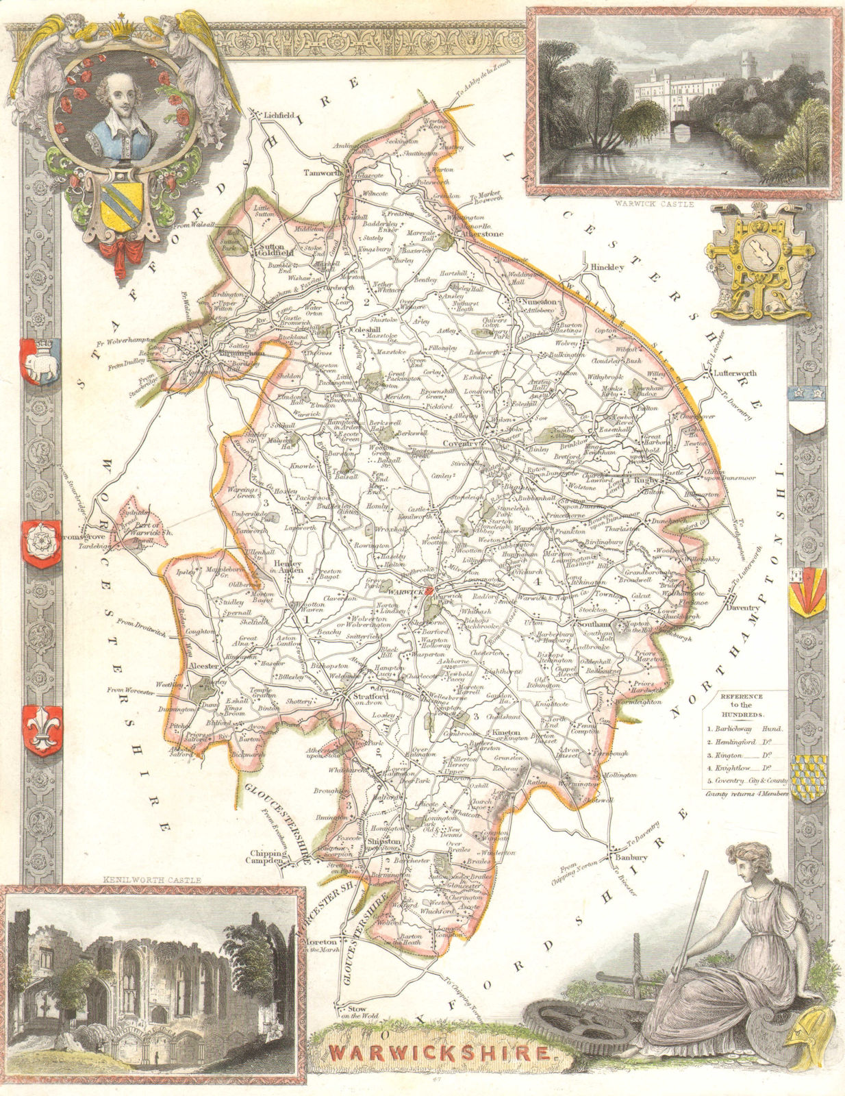 Associate Product Warwickshire antique hand-coloured county map by Thomas Moule c1840 old