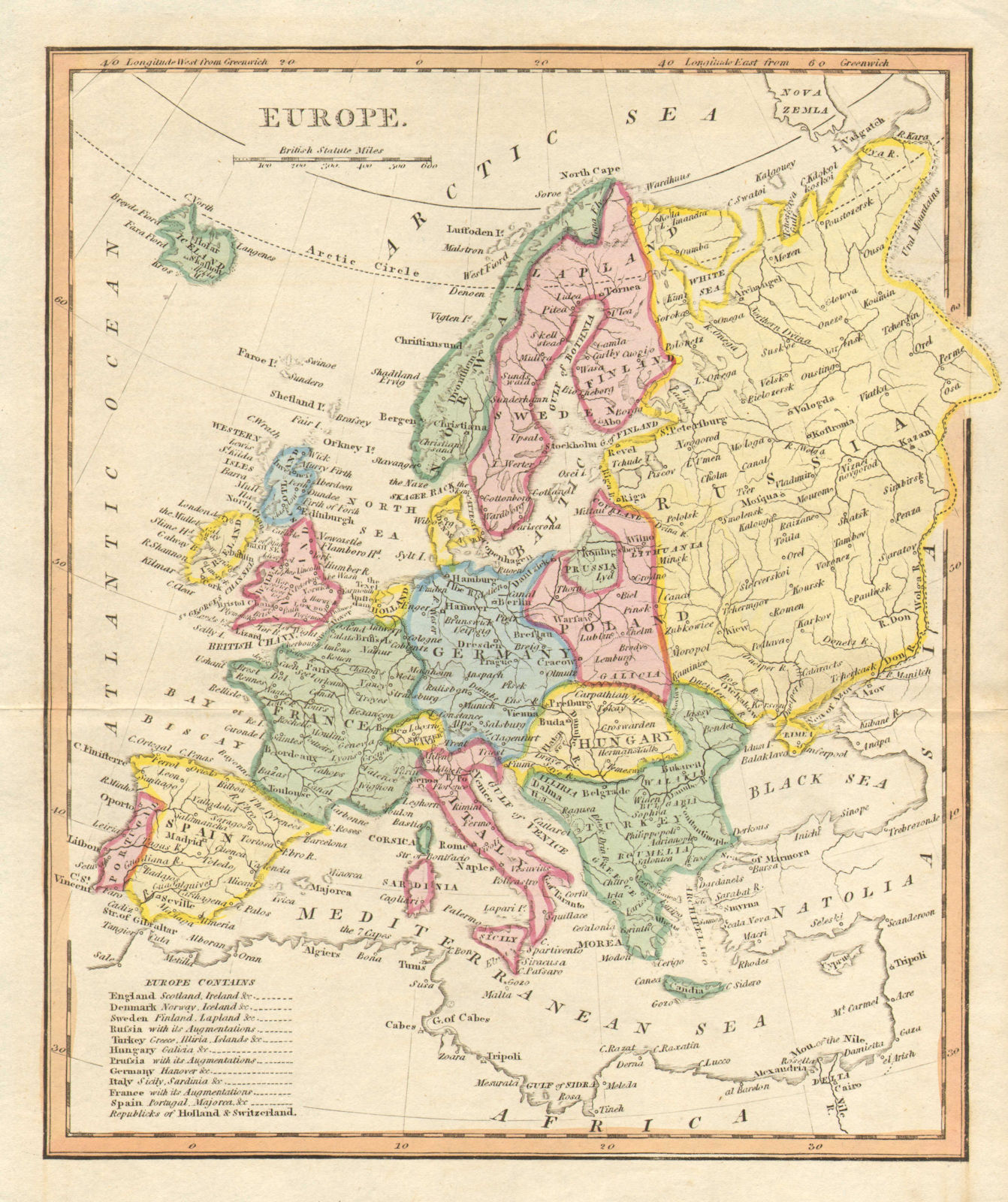 Associate Product Decorative copperplate map of EUROPE by George A COOKE with original colour 1817