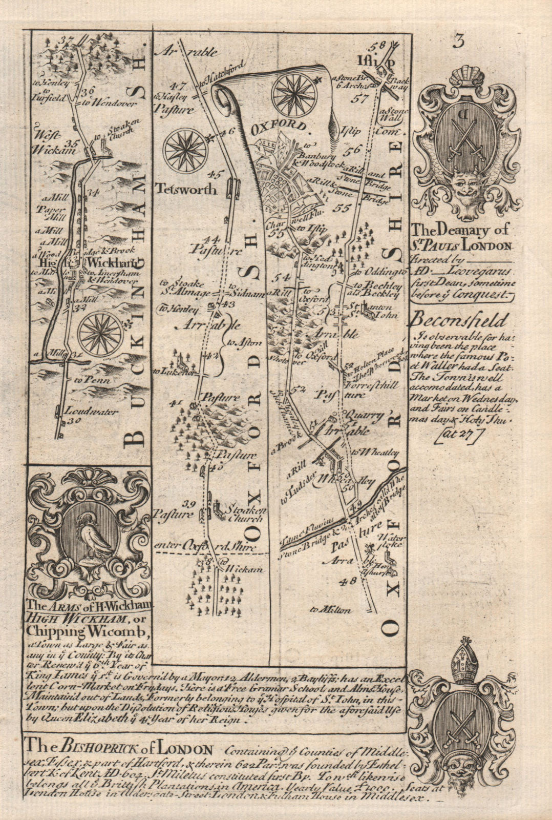 Associate Product High Wycombe-Tetsworth-Oxford-Islip road strip map by J. OWEN & E. BOWEN 1753