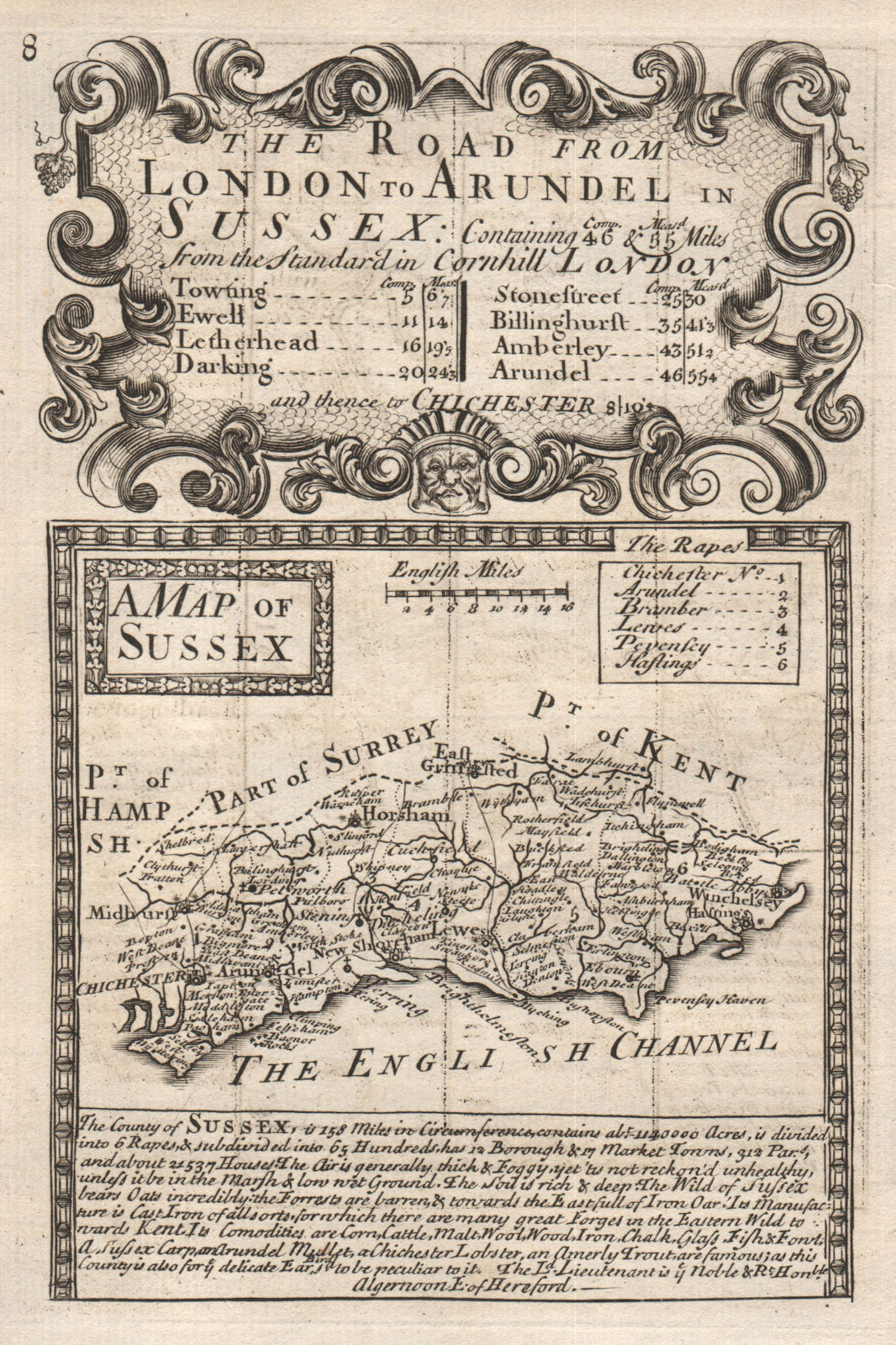Associate Product 'A Map of Sussex'. County map by J. OWEN & E. BOWEN 1753 old antique chart