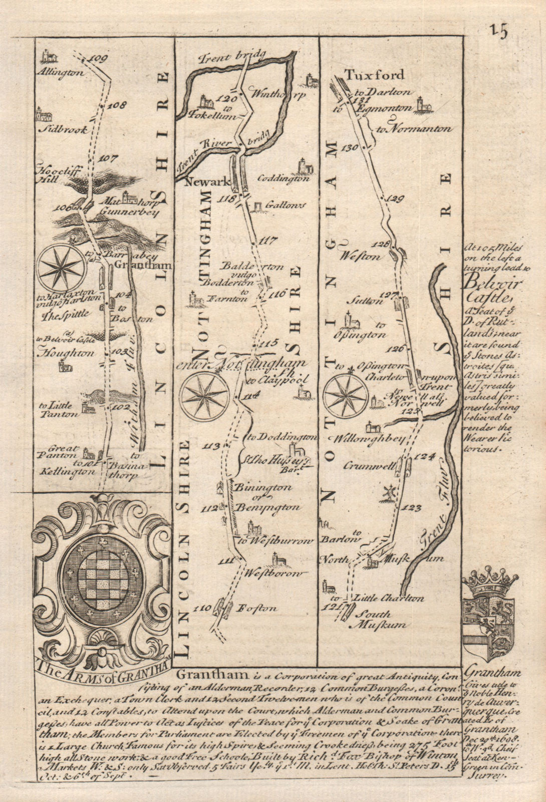 Associate Product Grantham-Foston-Newark-on-Trent-Tuxford road map by J. OWEN & E. BOWEN 1753